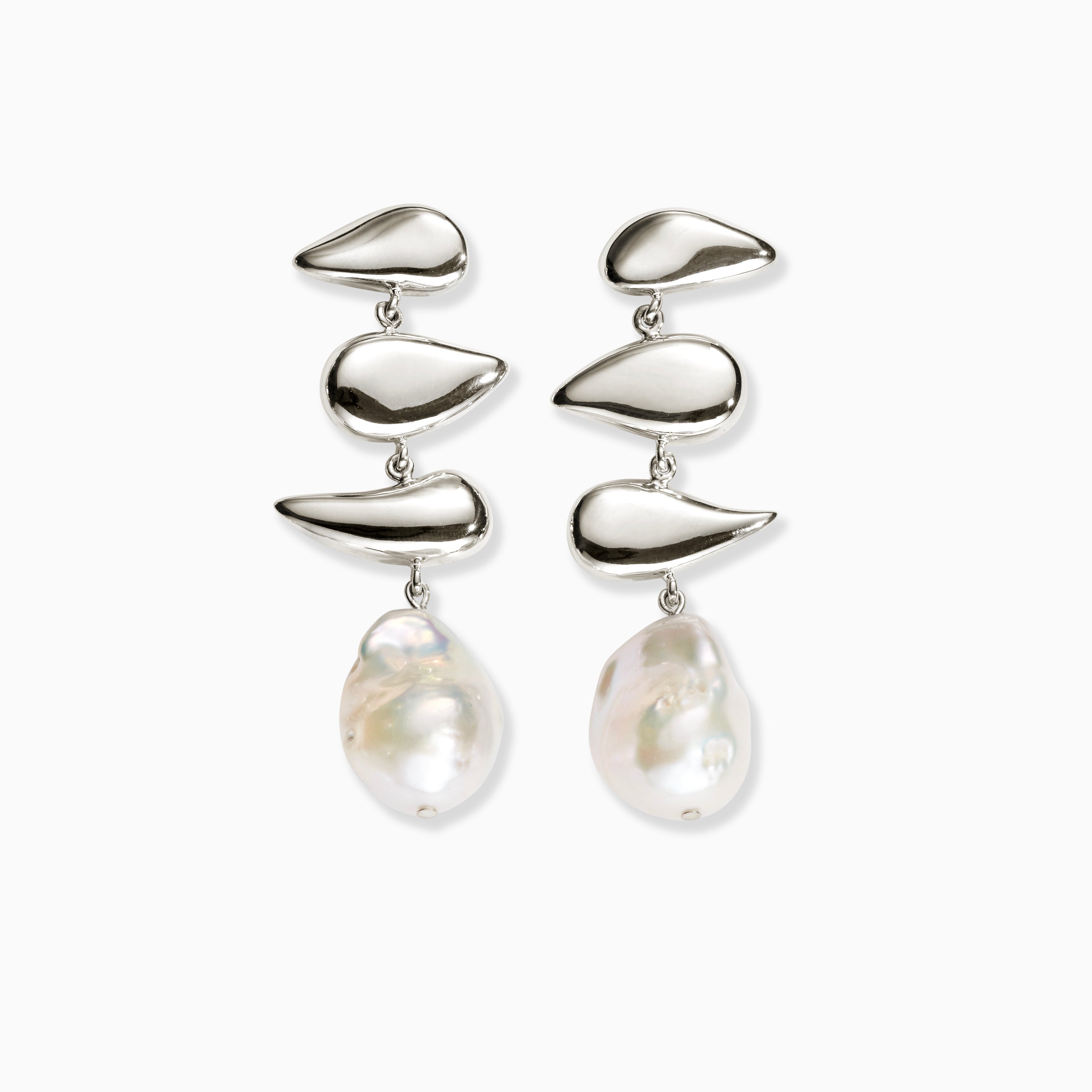 AGMES 0.925 sterling silver drop pearl Flora earrings.