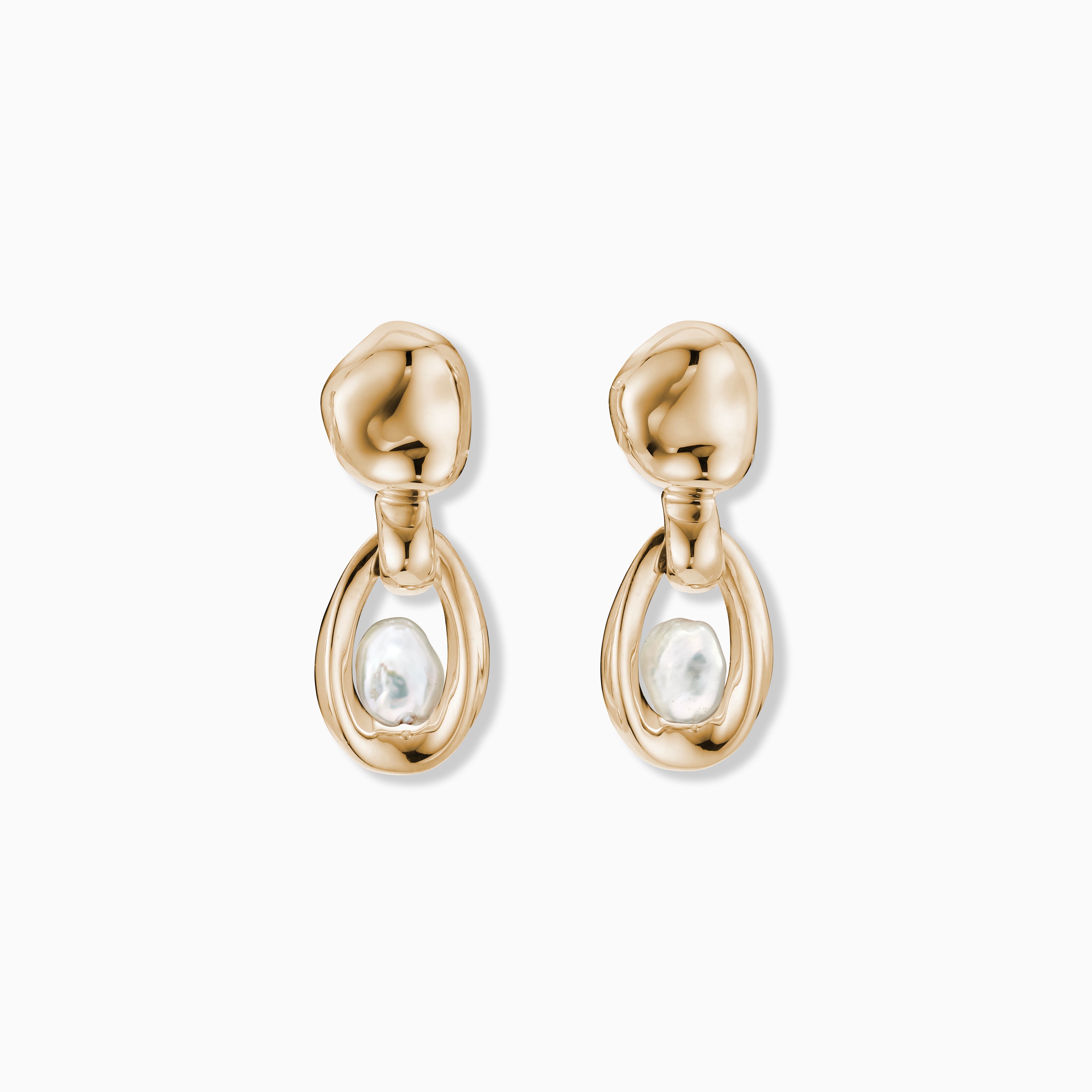 AGMES Sacha Pearl Earrings 18k Gold Vermeil 1" long.