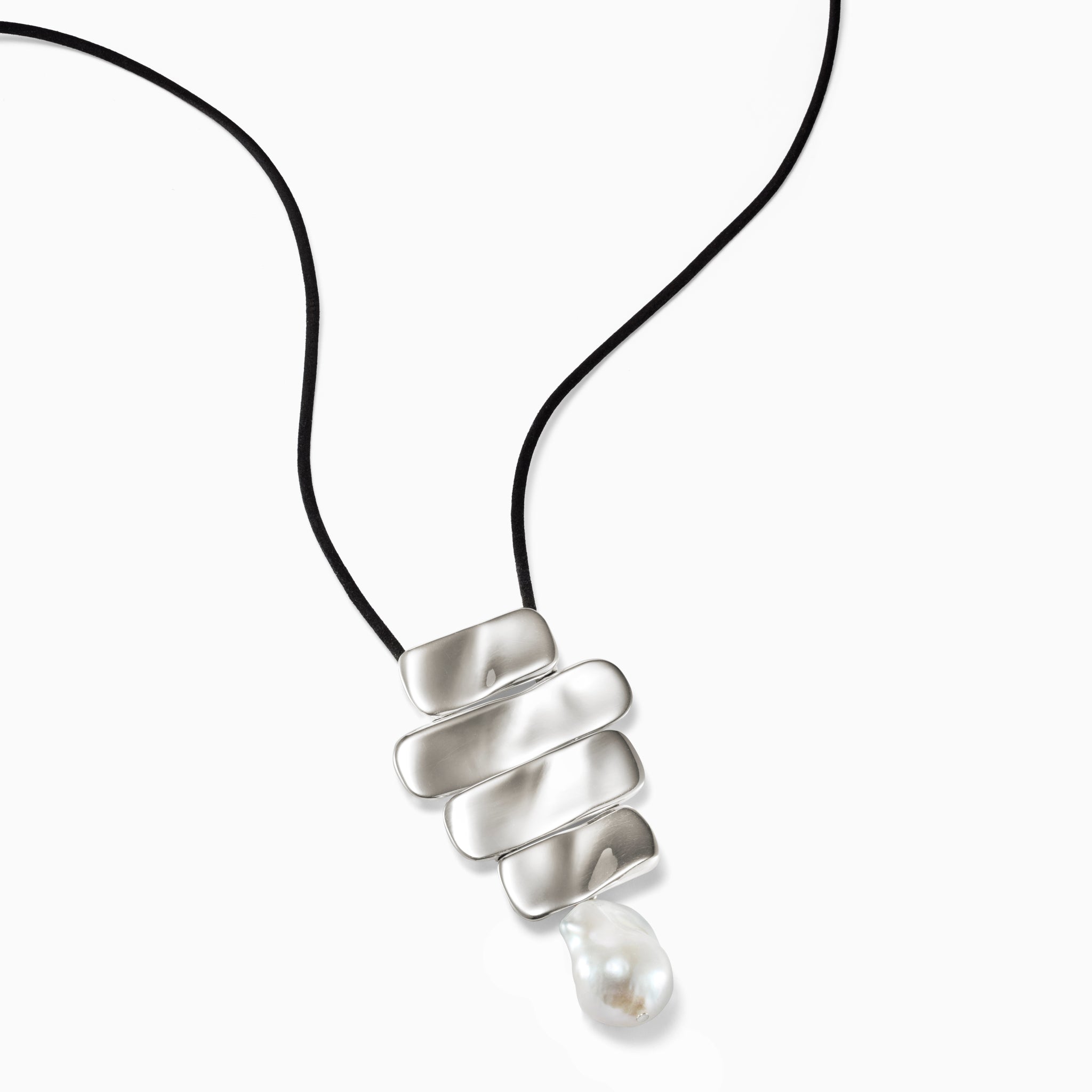 AGMES 925 sterling silver Baroque Ilona Pendant with freshwater pearl drop on black suede cord