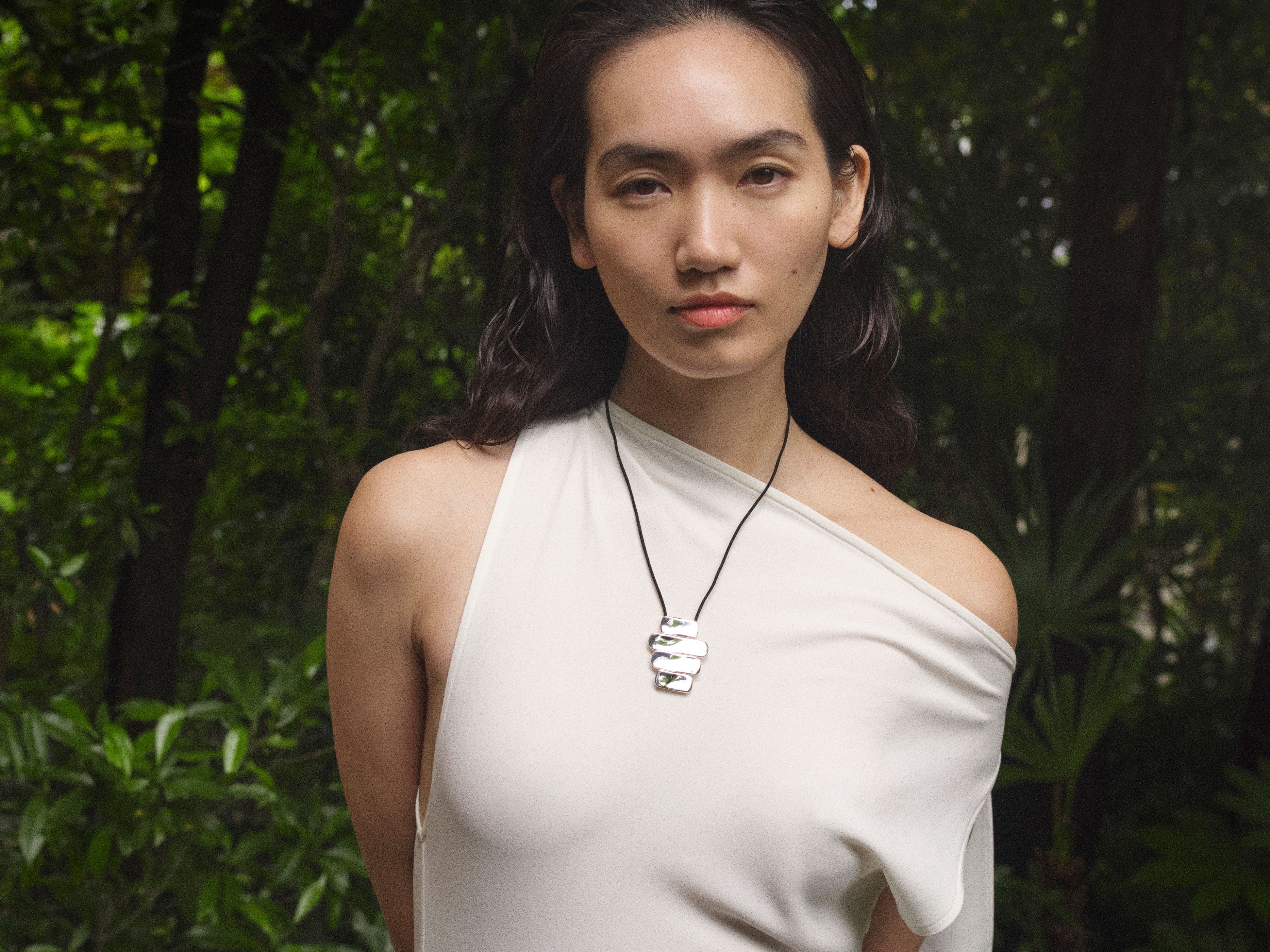 AGMES 925 sterling silver 4-tier Ilona Pendant on black suede cord