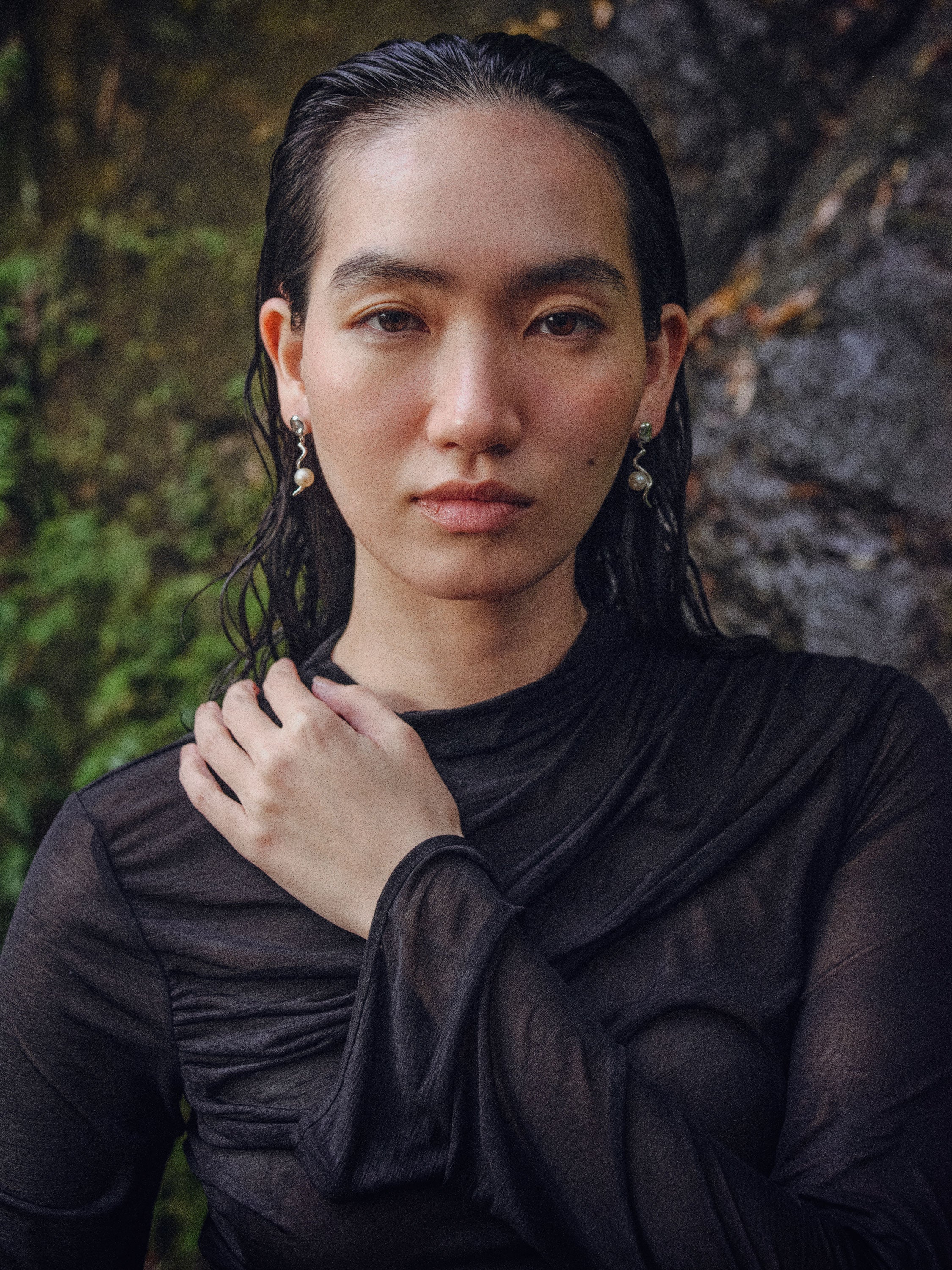 AGMES Short Teneille Earrings .925 Sterling Silver 1.5" long.