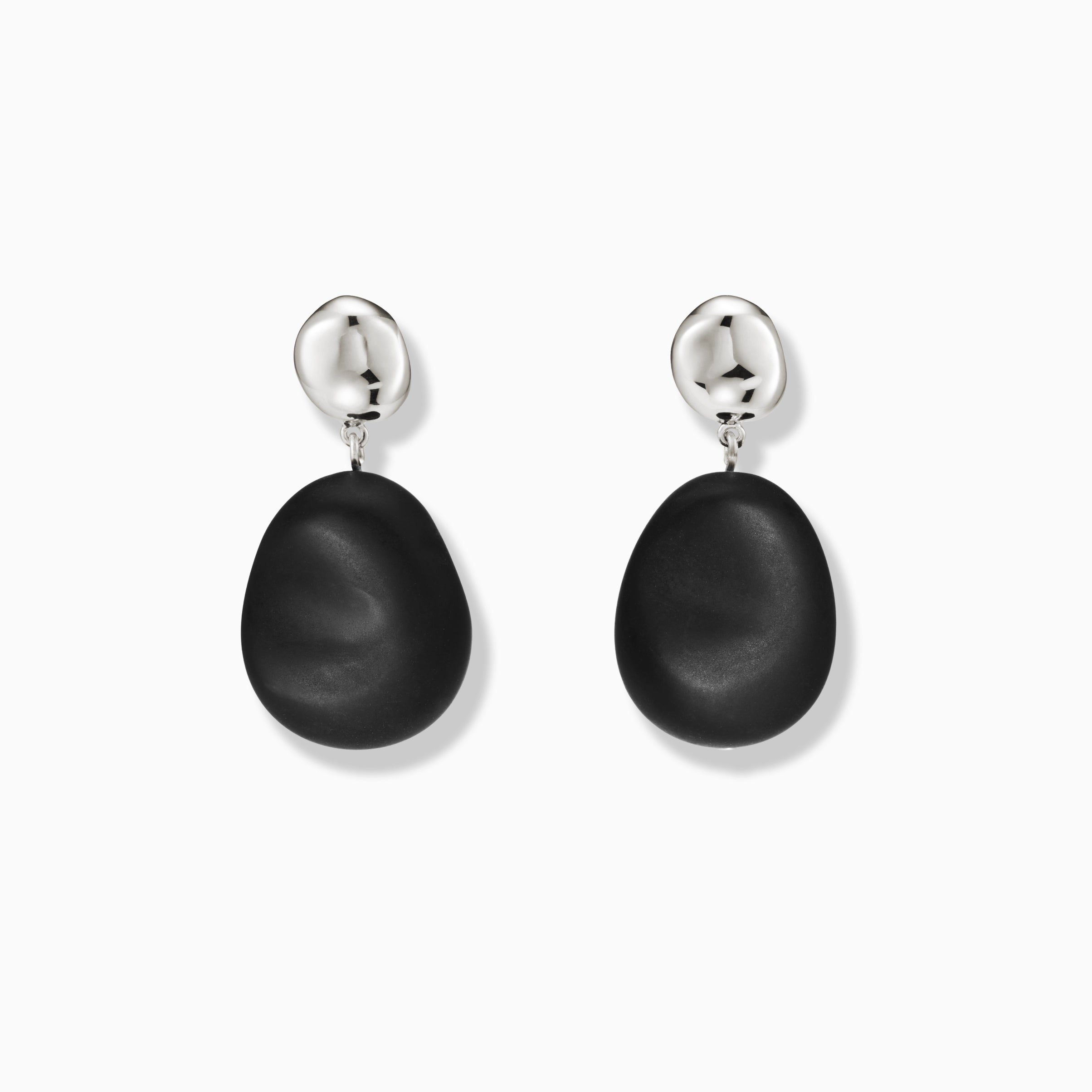AGMES .925 sterling silver earrings with black onyx bead drop on white background