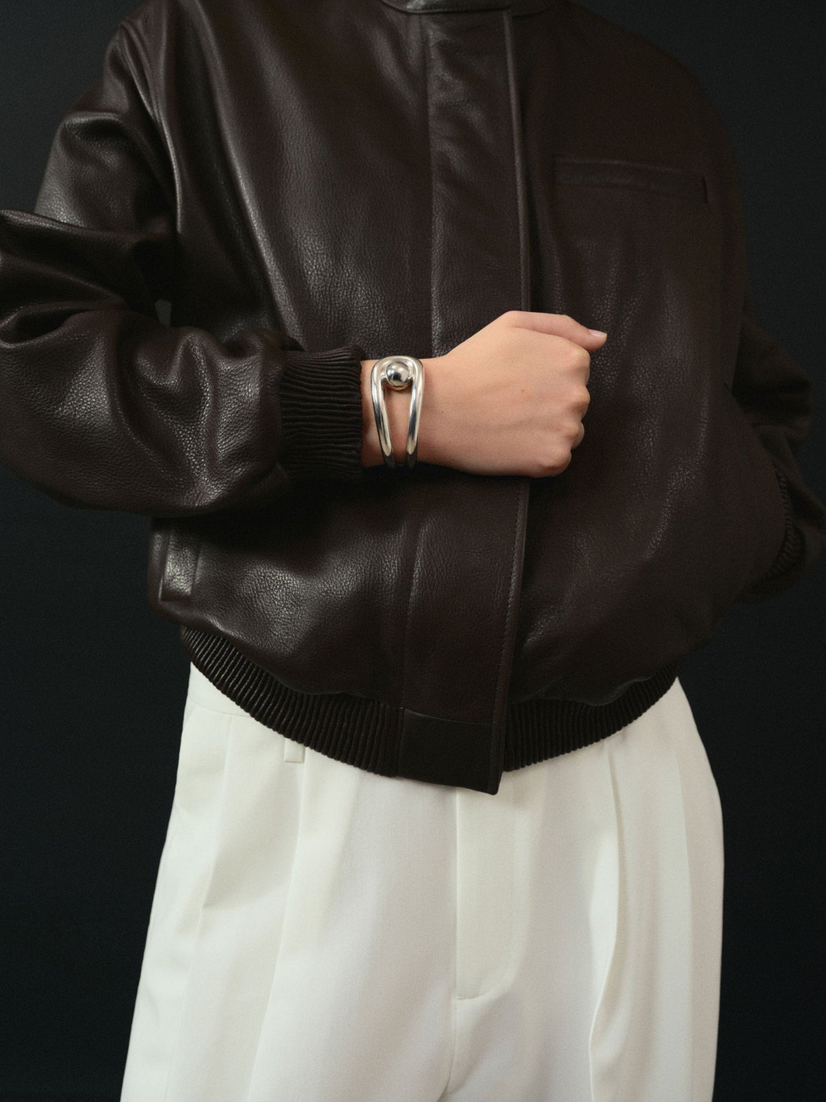 AGMES 0.925 Sterling Silver Beatriz Cuff Modern and Timeless Bracelet on Wrist