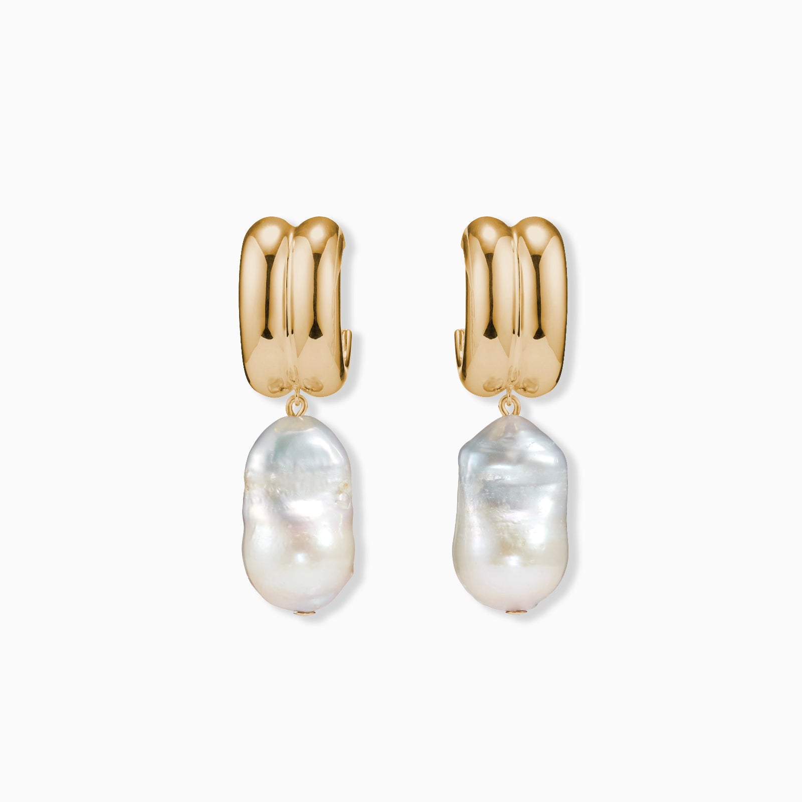 AGMES yellow gold vermeil baroque Juliette earrings with freshwater pearl drop.