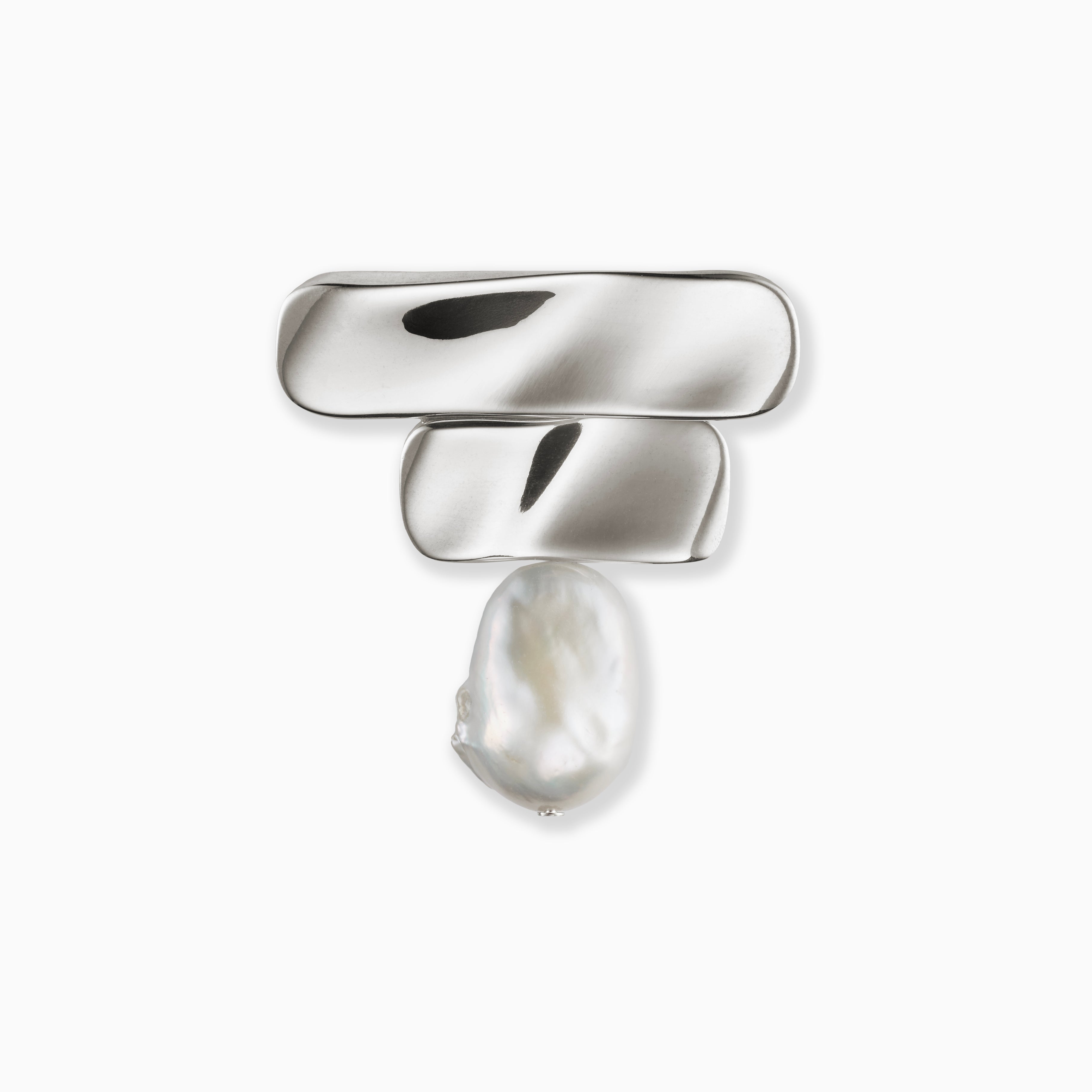 AGMES .925 sterling silver Baroque Ilona brooch with freshwater pearl drop