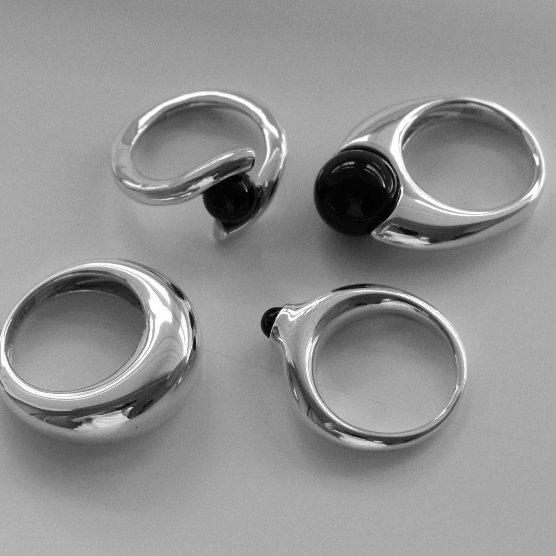 AGMES .925 Sterling Silver Claire Ring, Cara Ring, Chloe Ring, and Domed Ring.