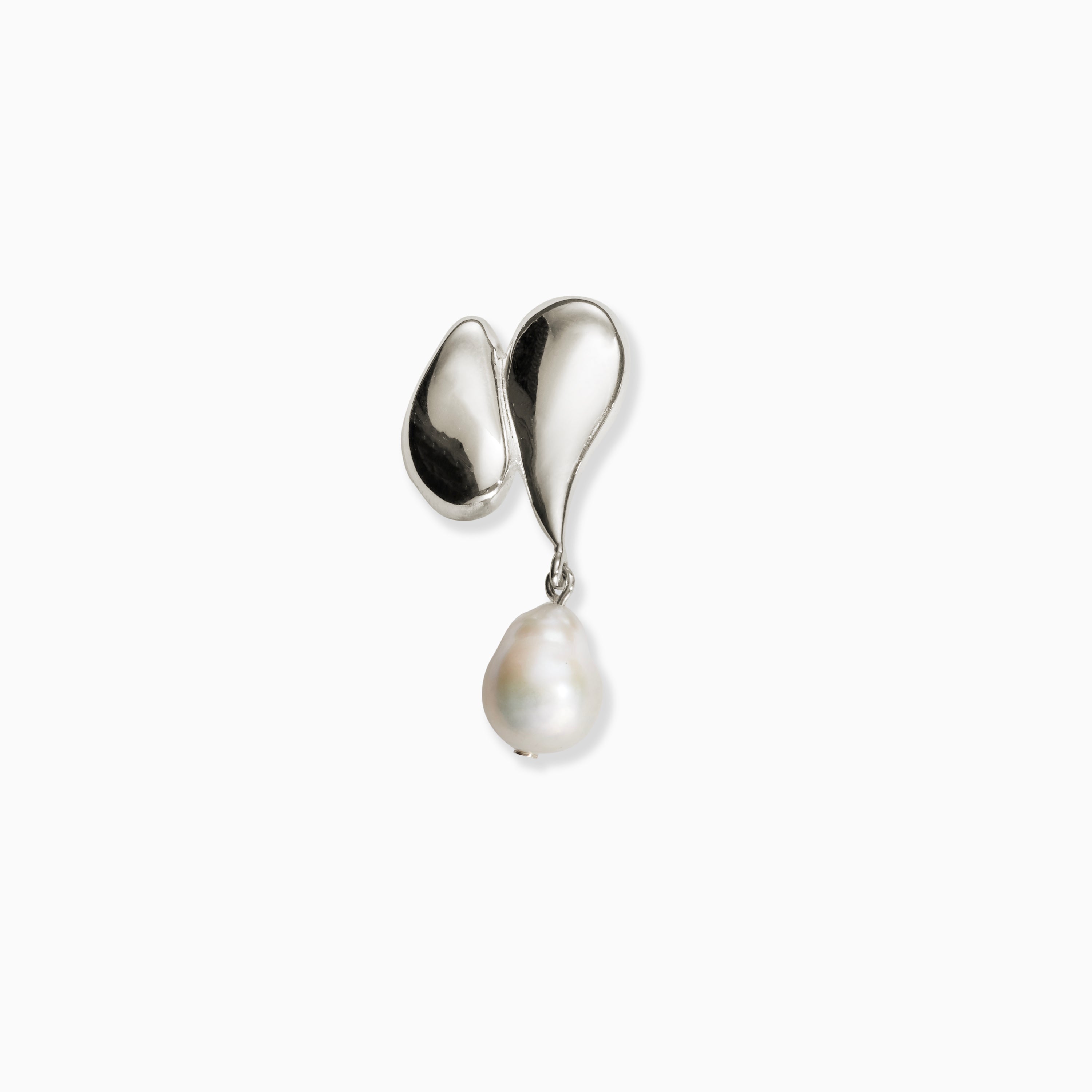 AGMES .925 Sterling Silver Elvira Brooch with Baroque drop pearl on white background.