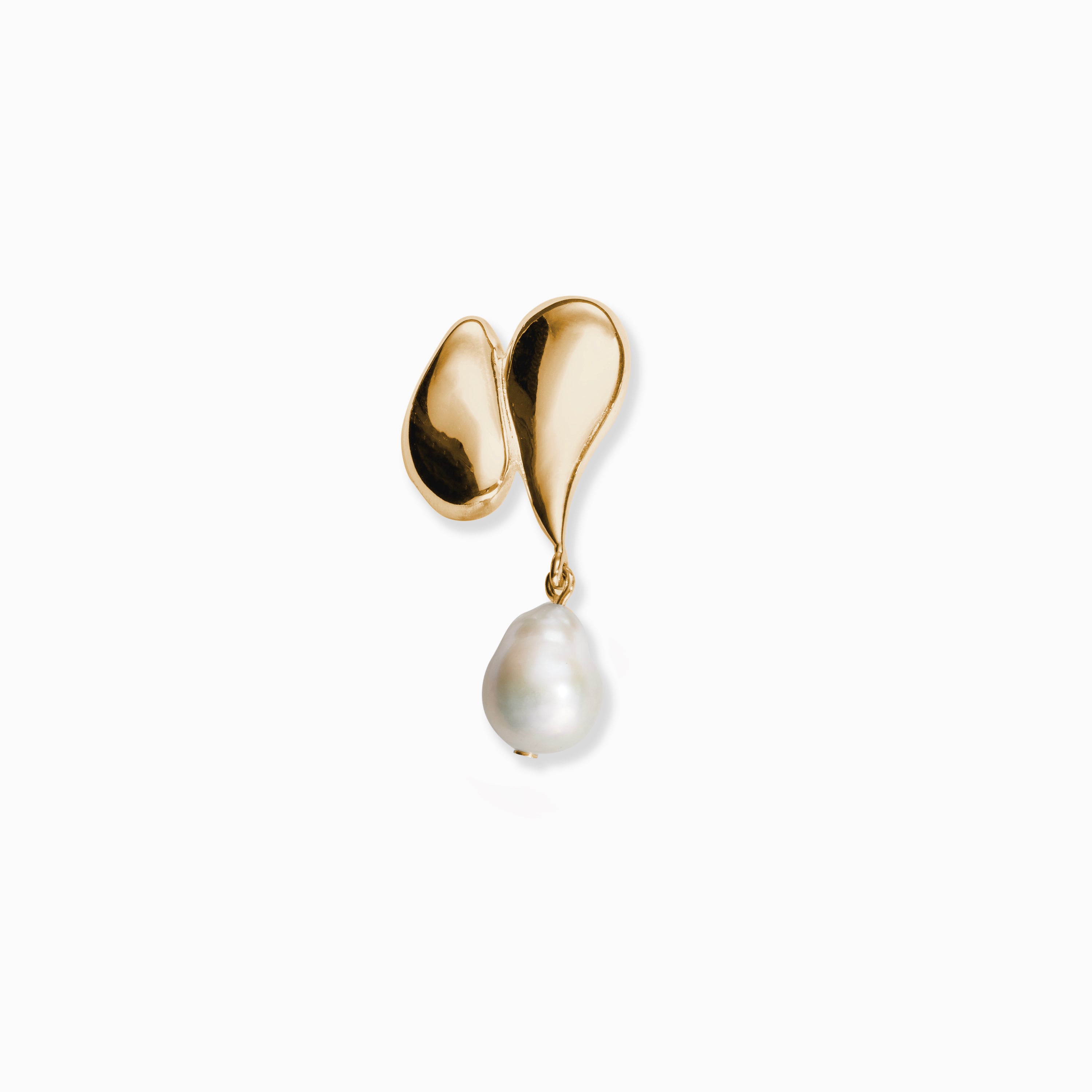 AGMES 18K Gold Vermeil Elvira Brooch with Baroque drop pearl on white background.