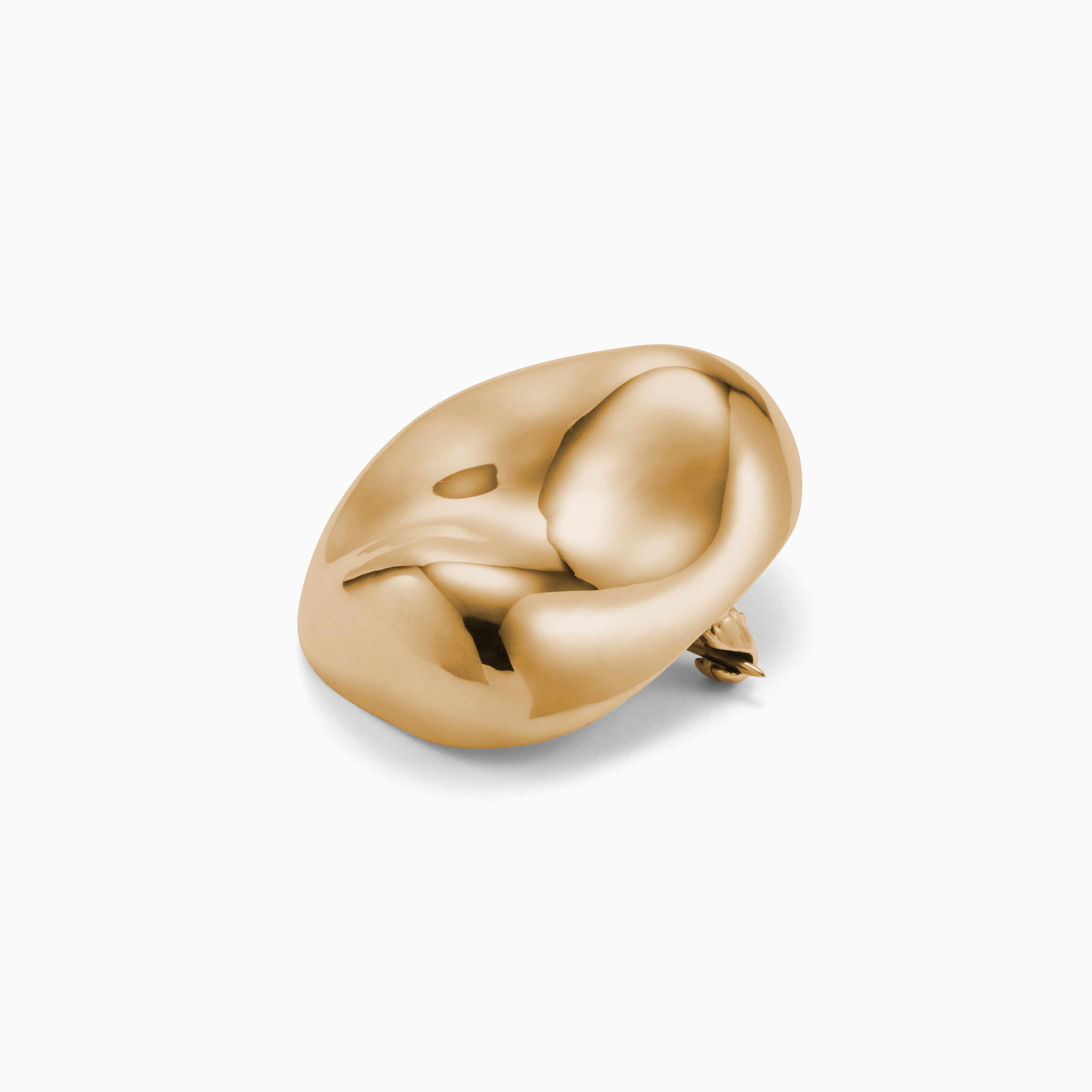 AGMES 18k gold vermeil round naturally shaped Gia Brooch on white background.