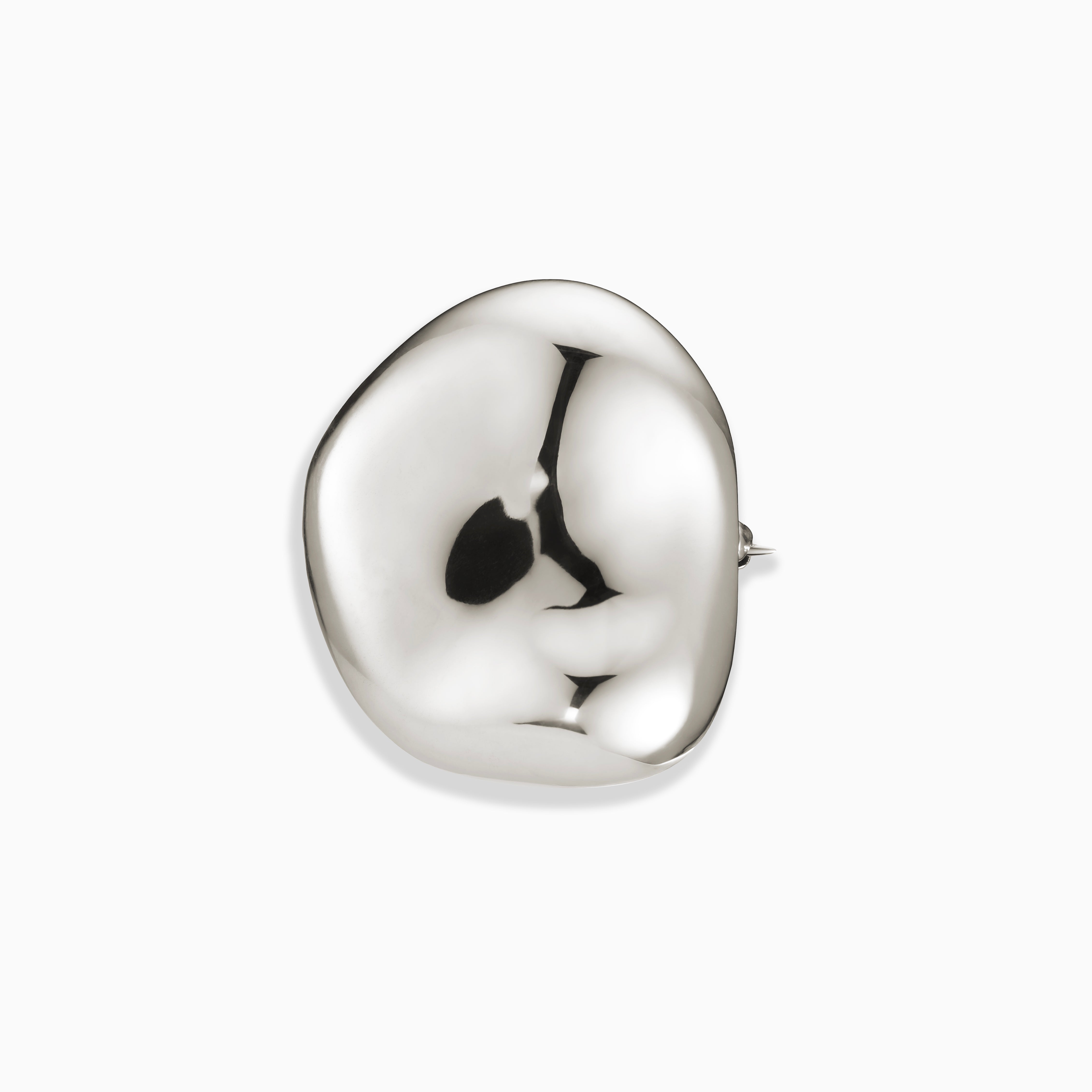 AGMES 0.925 sterling silver round naturally shaped Gia Brooch on white background.