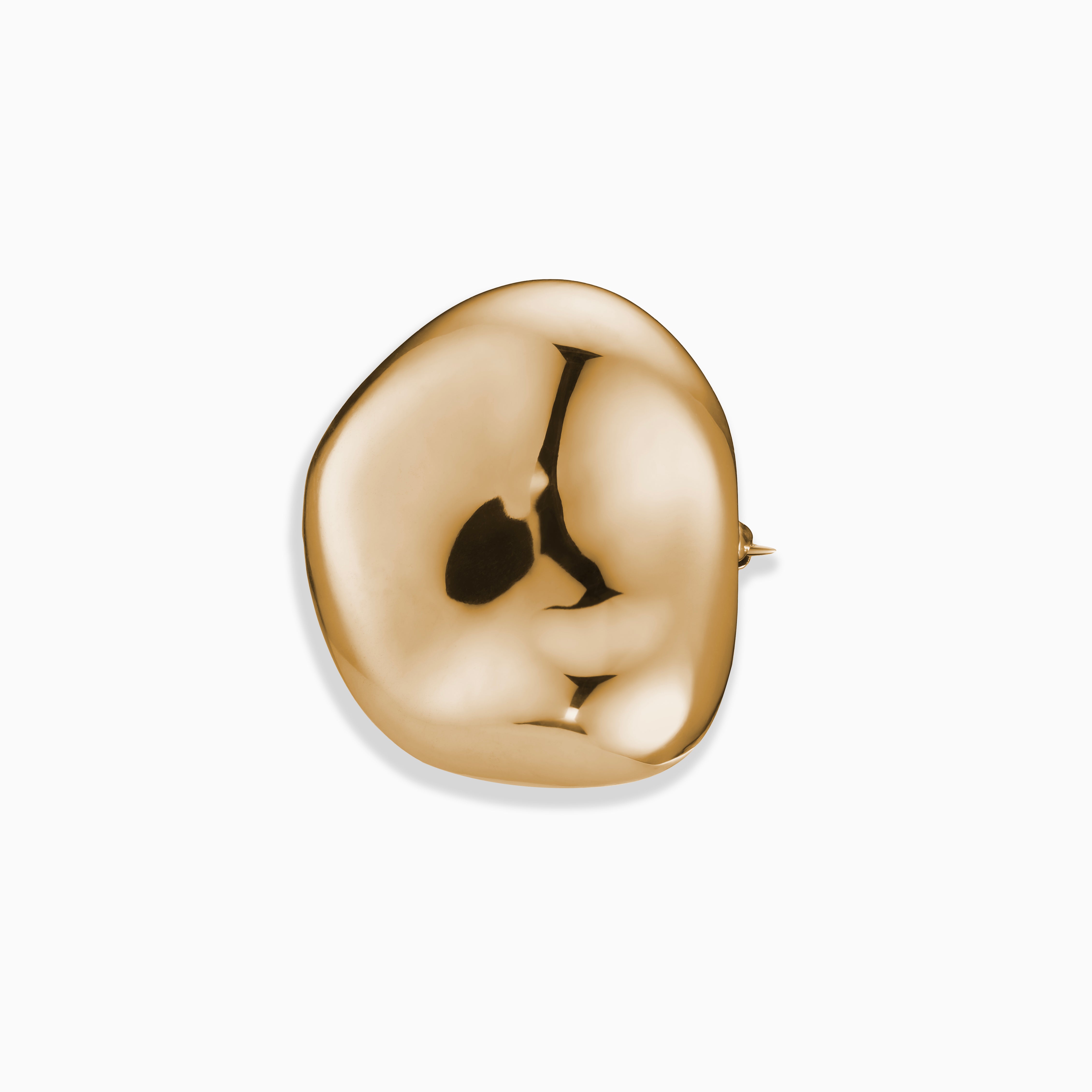 gold vermeil round naturally shaped brooch on white background