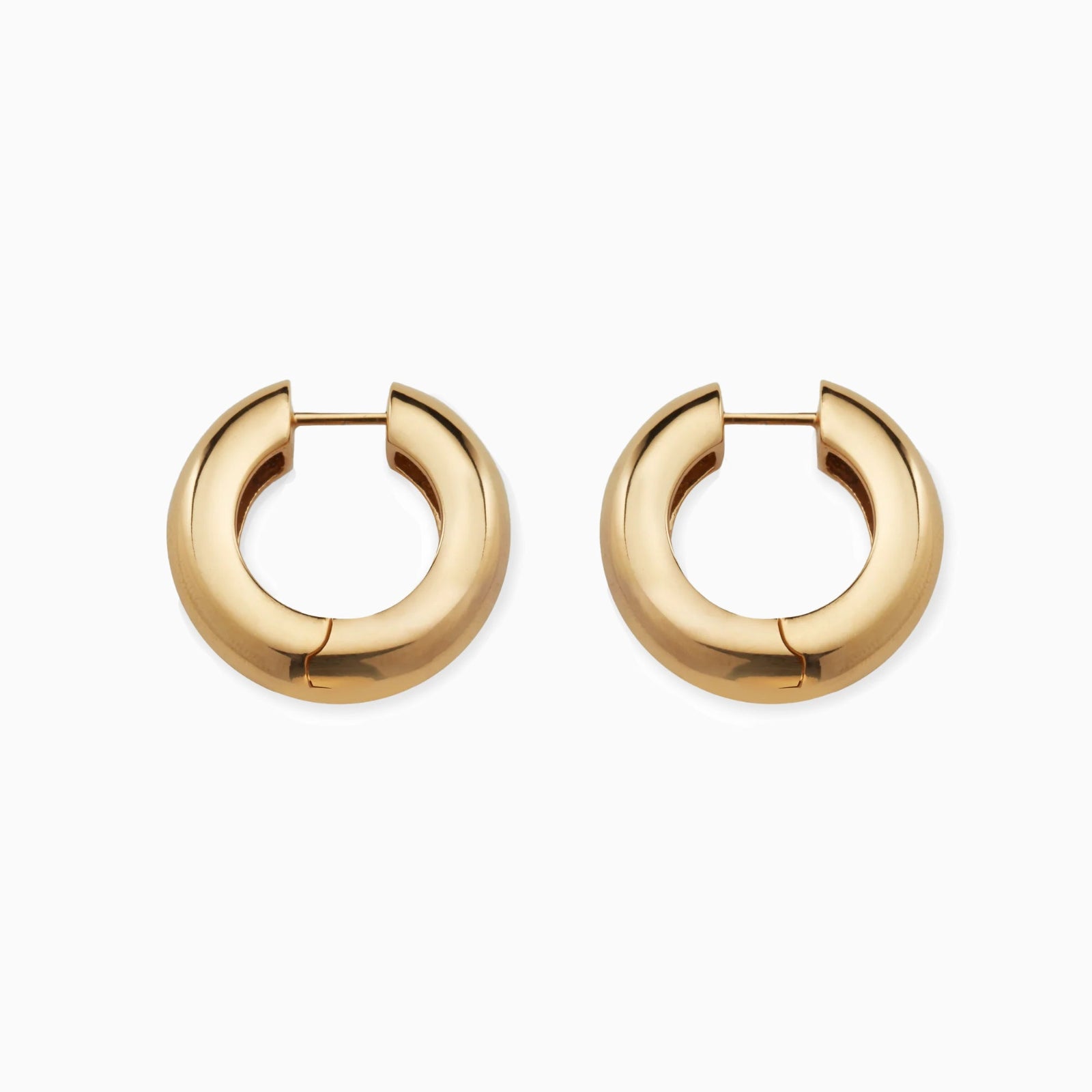 AGMES 18k gold vermeil Hinged Hoop earrings on white background.