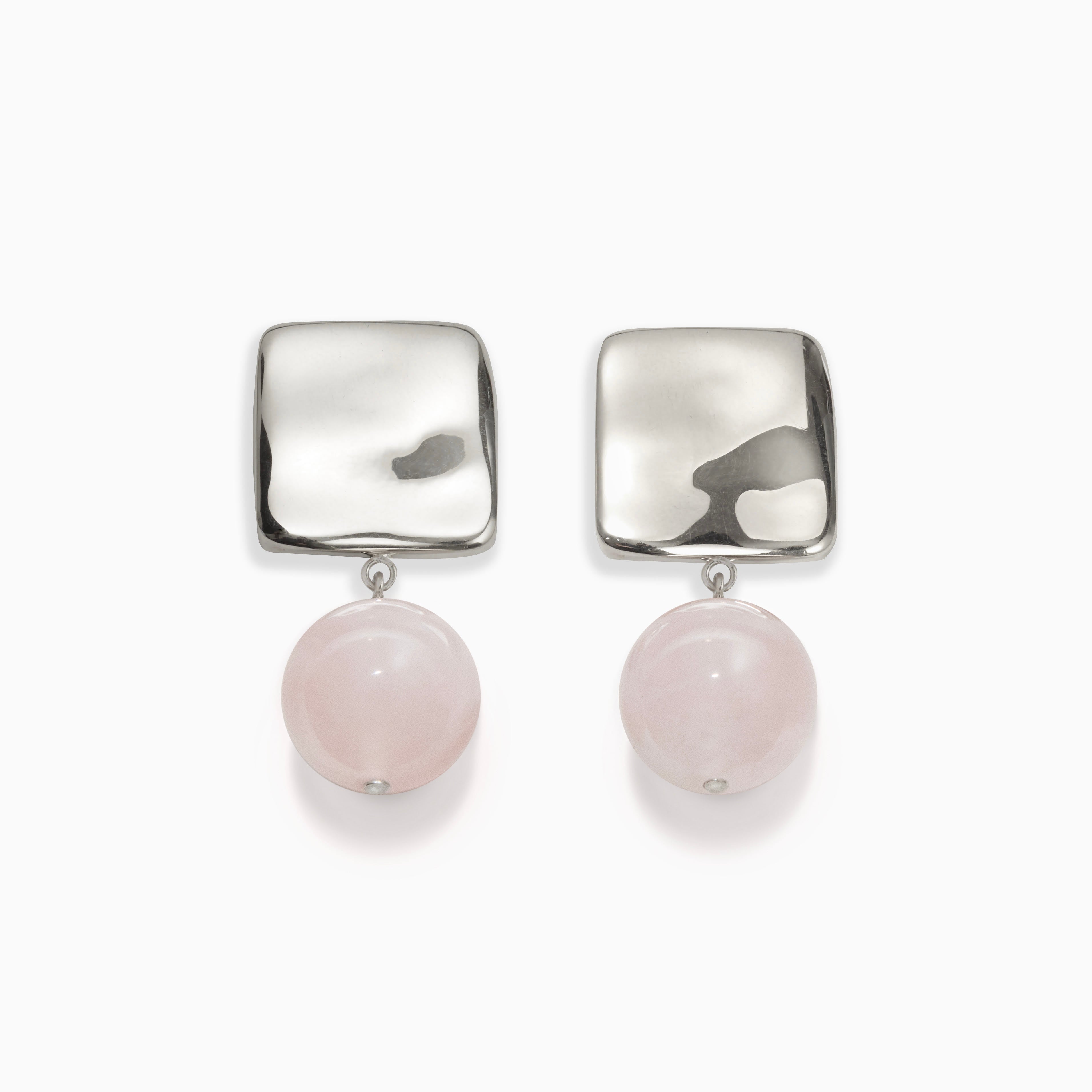 AGMES 925 sterling silver Luca Earrings with Rose Quartz drop beads.
