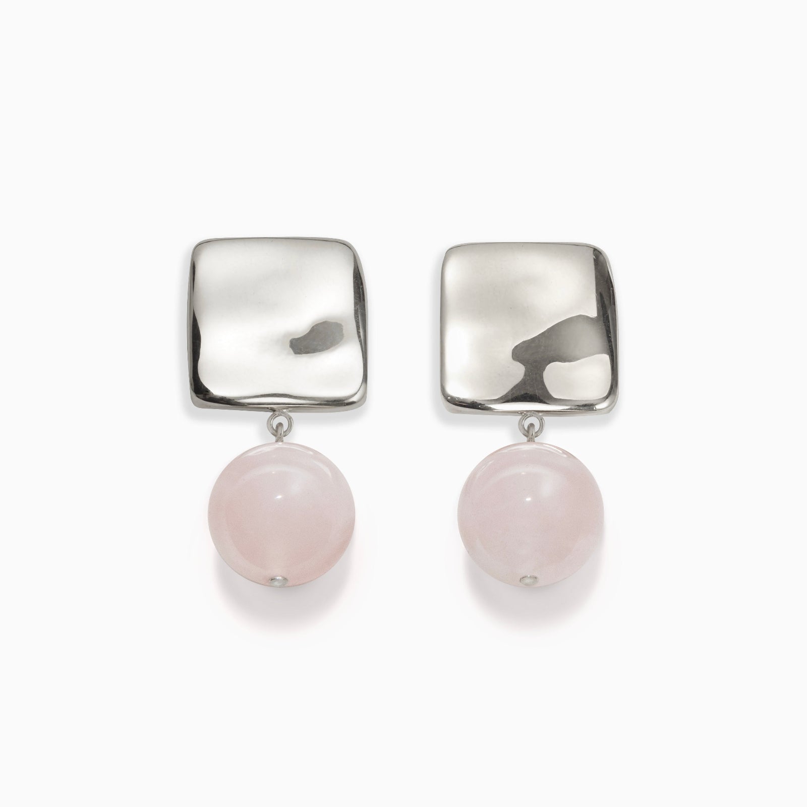 AGMES 925 sterling silver Luca Earrings with Rose Quartz drop beads.