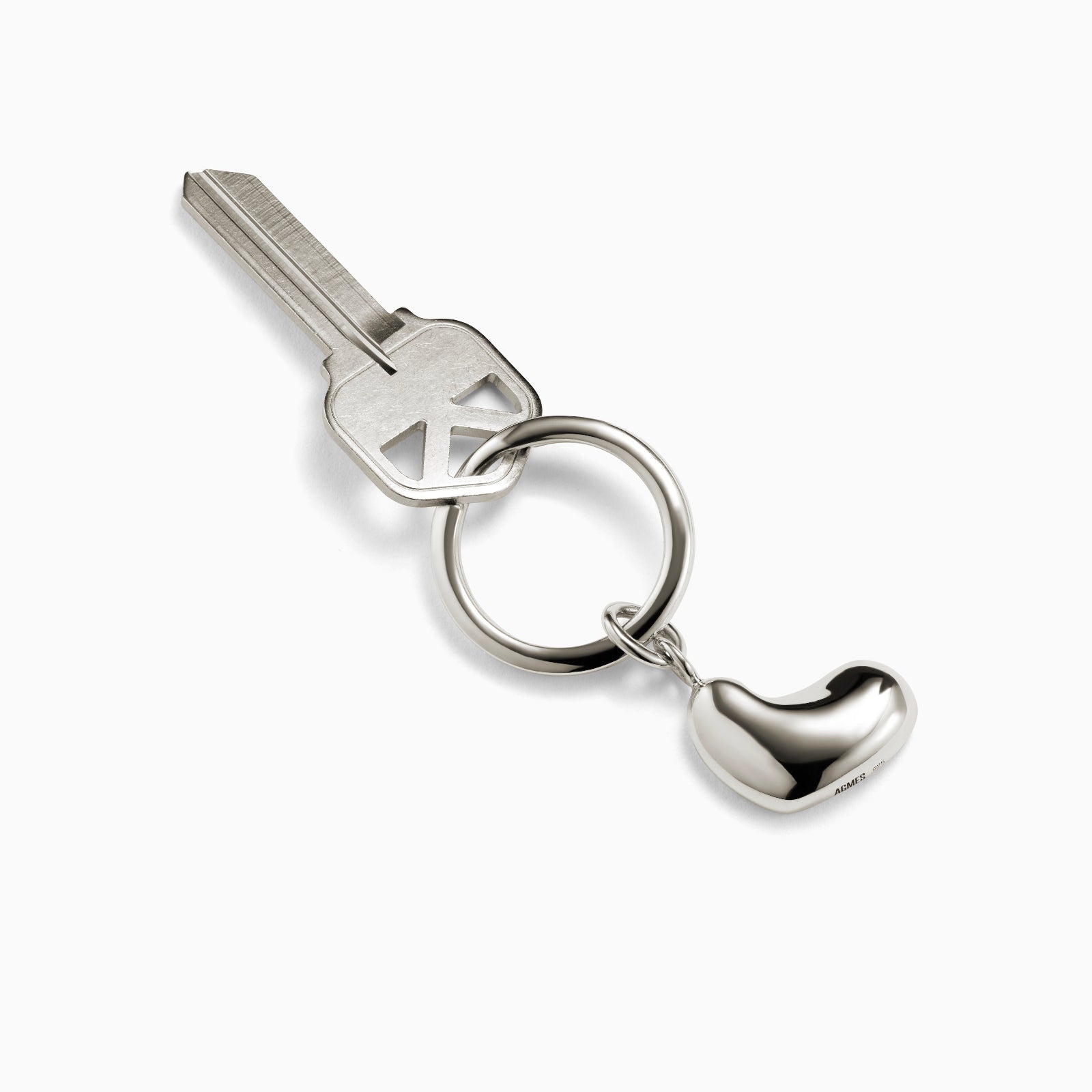 AGMES .925 sterling silver Small Sculpted Heart Keychain on white background.