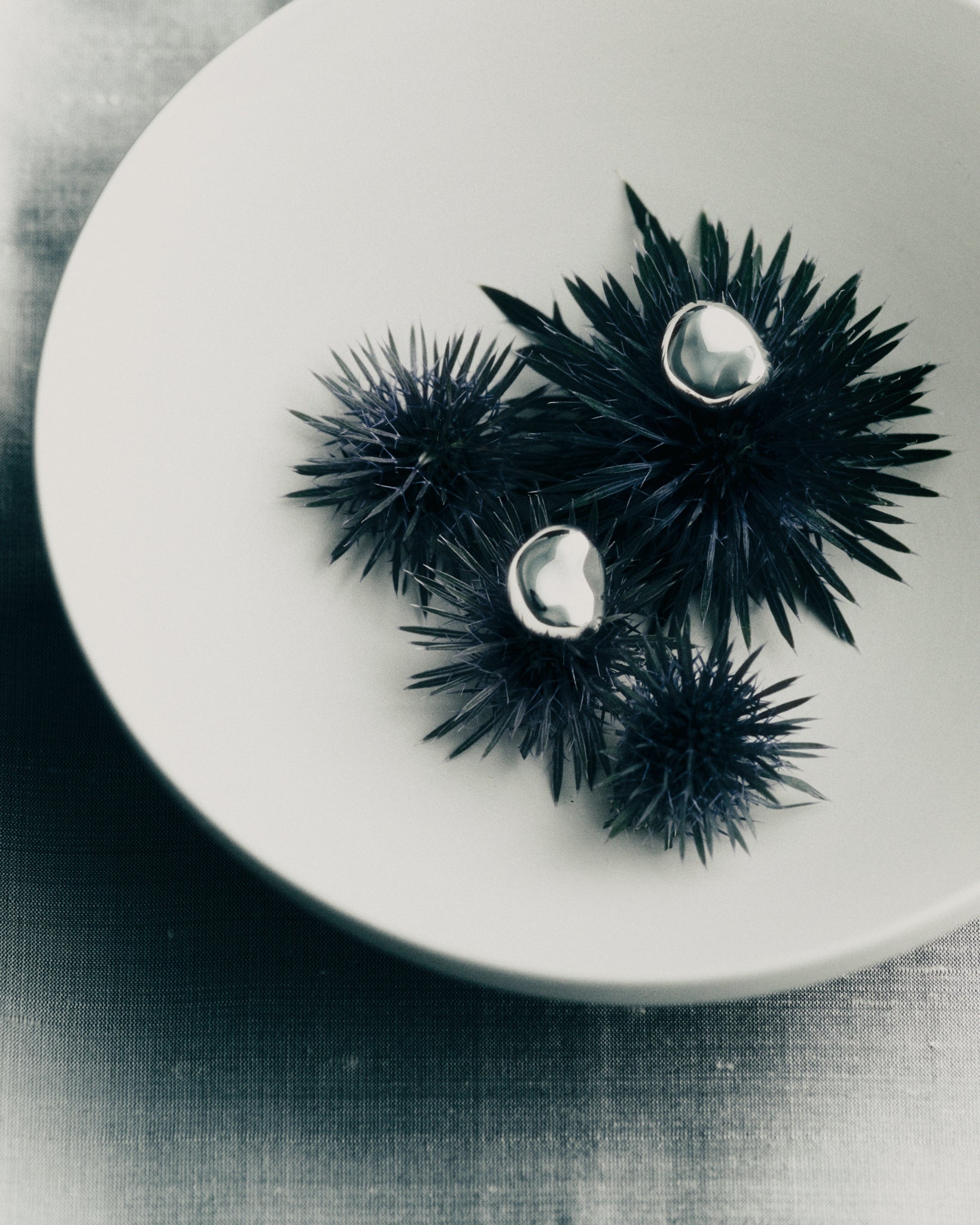 AGMES 0.925 sterling silver sculpted round stud earrings.