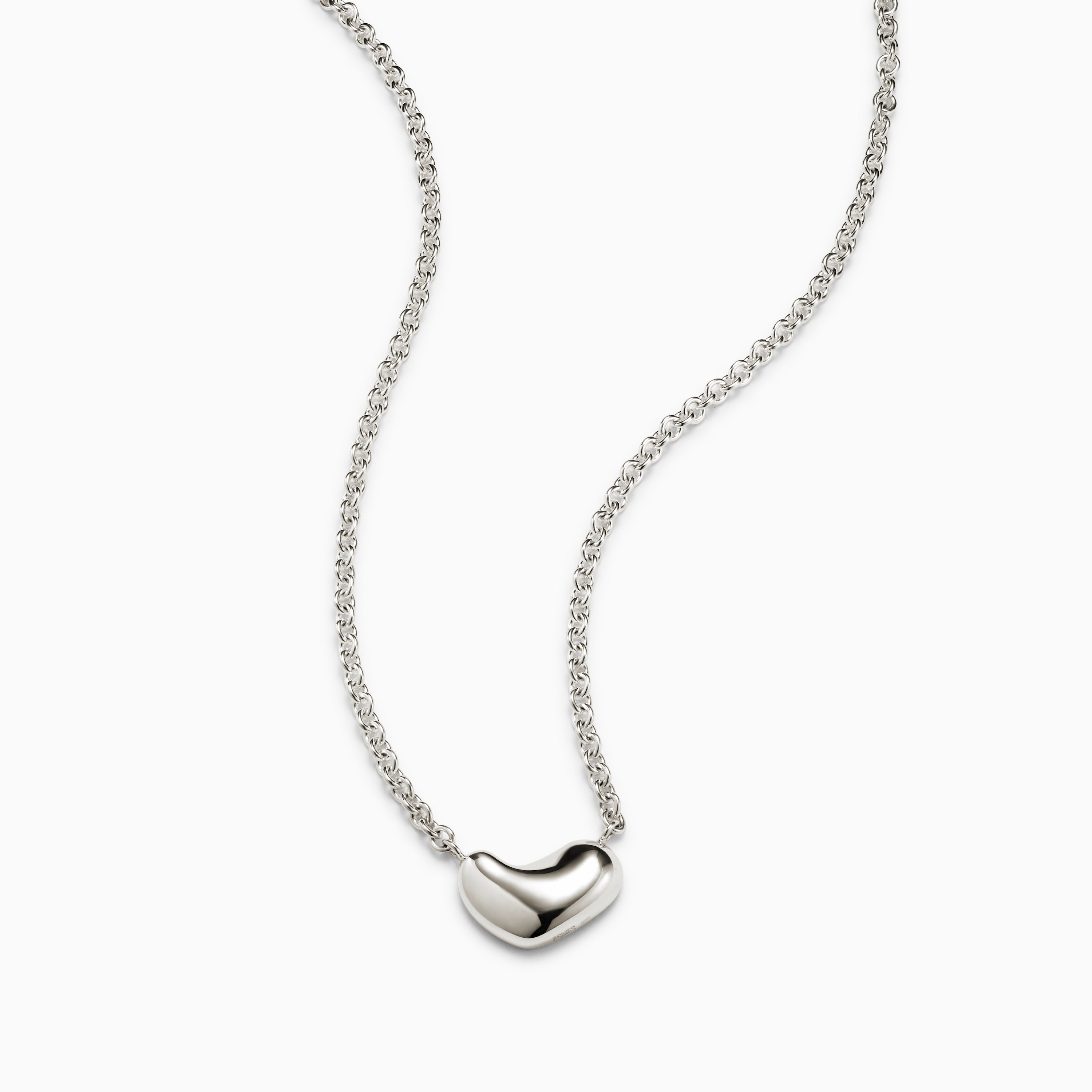 AGMES .925 Sterling Silver Small Sculpted  Heart Pendant II on chain necklace.