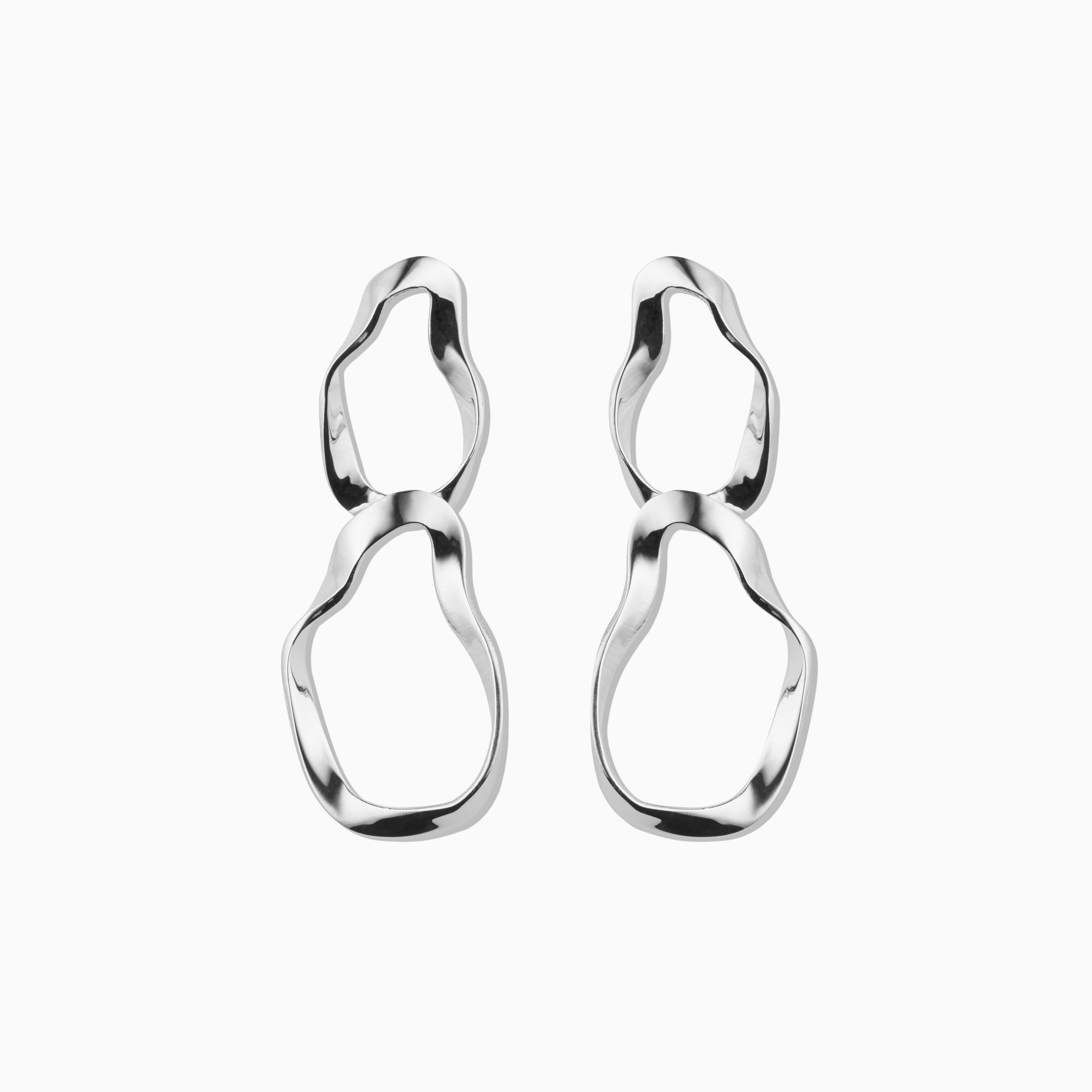 AGMES 0.925 sterling silver Viviane Earrings with double hoop design on white background.