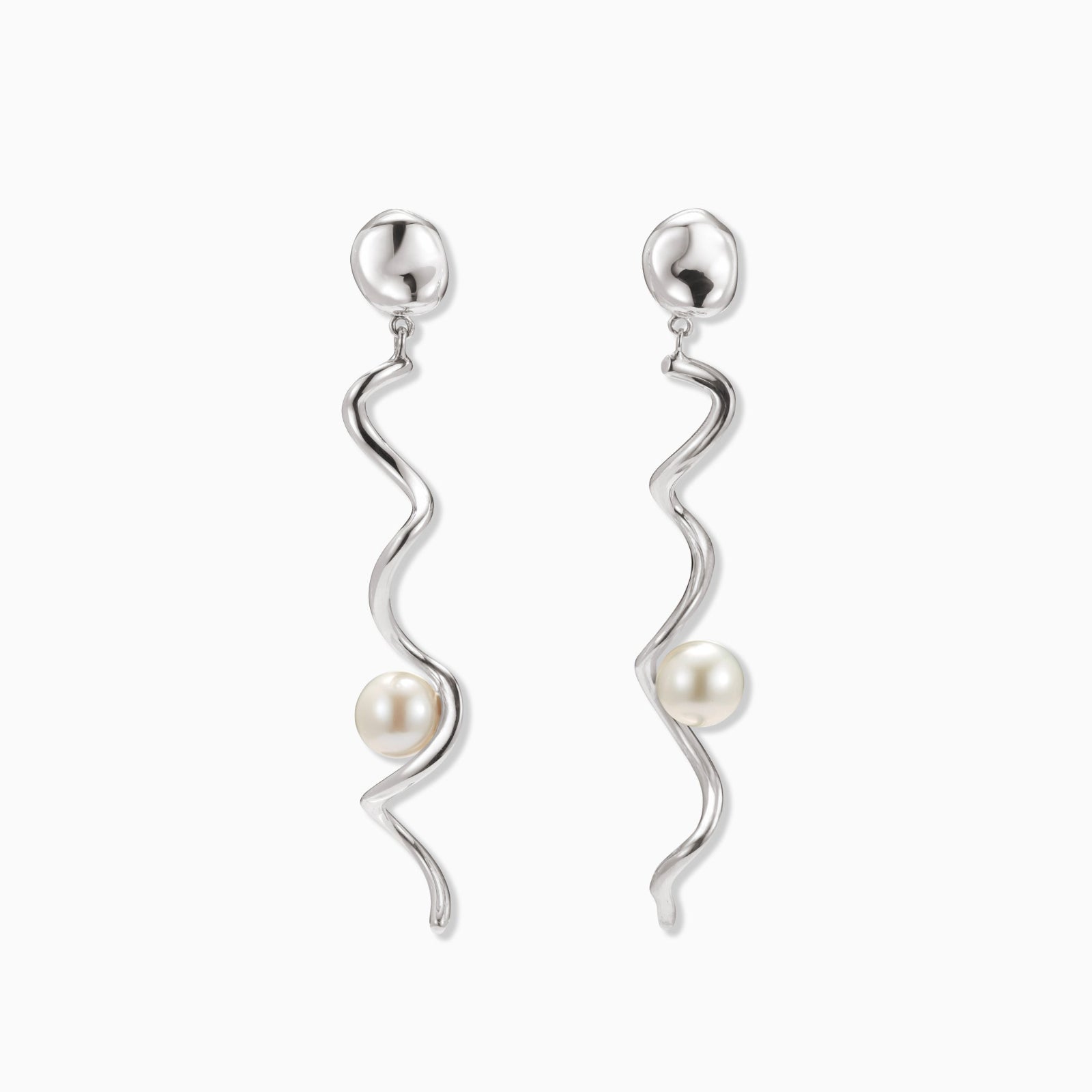 AGMES Teneille Earrings .925 Sterling Silver with freshwater pearls 2.8" long.