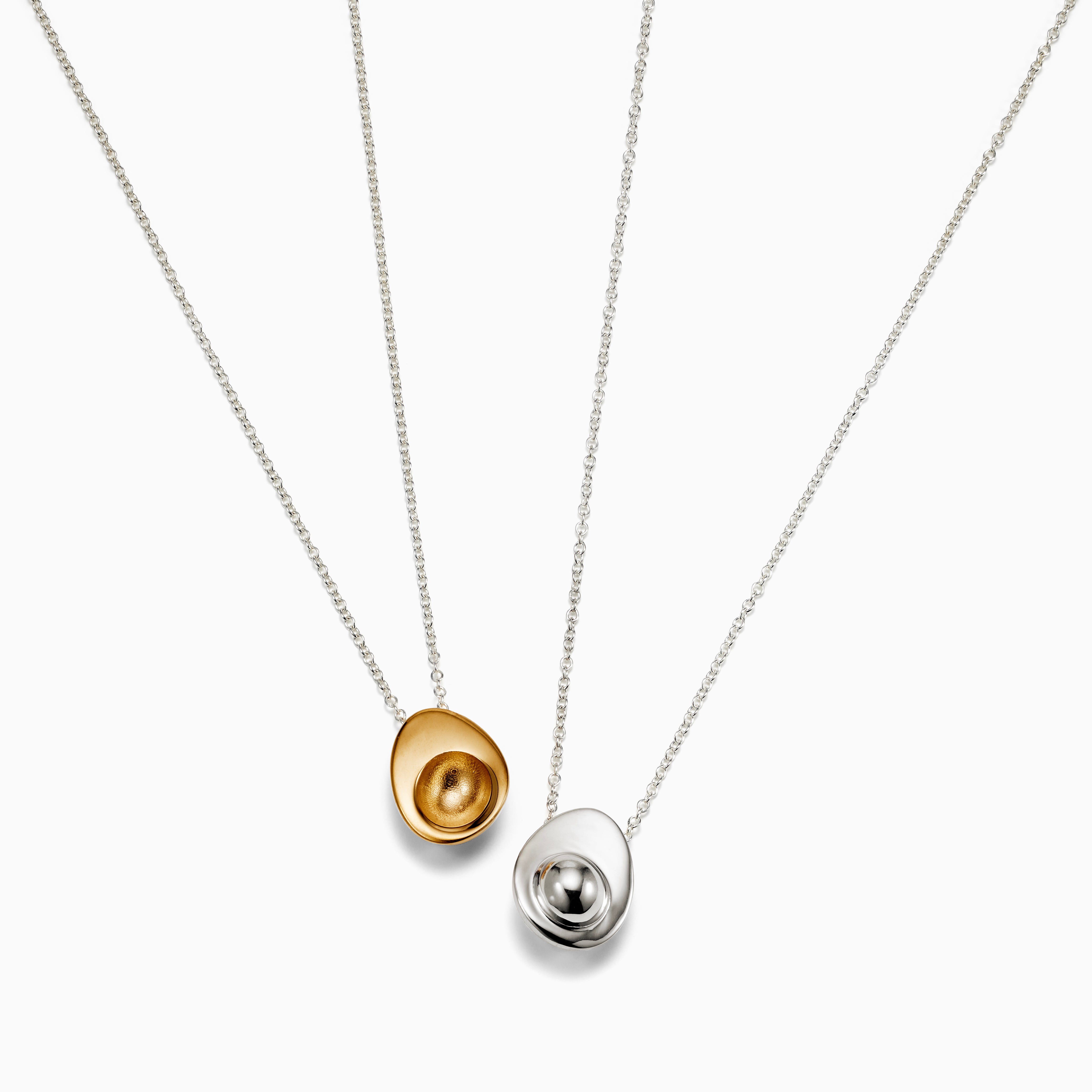 AGMES 0.925 sterling silver avocado and 18k gold vermeil egg necklace.