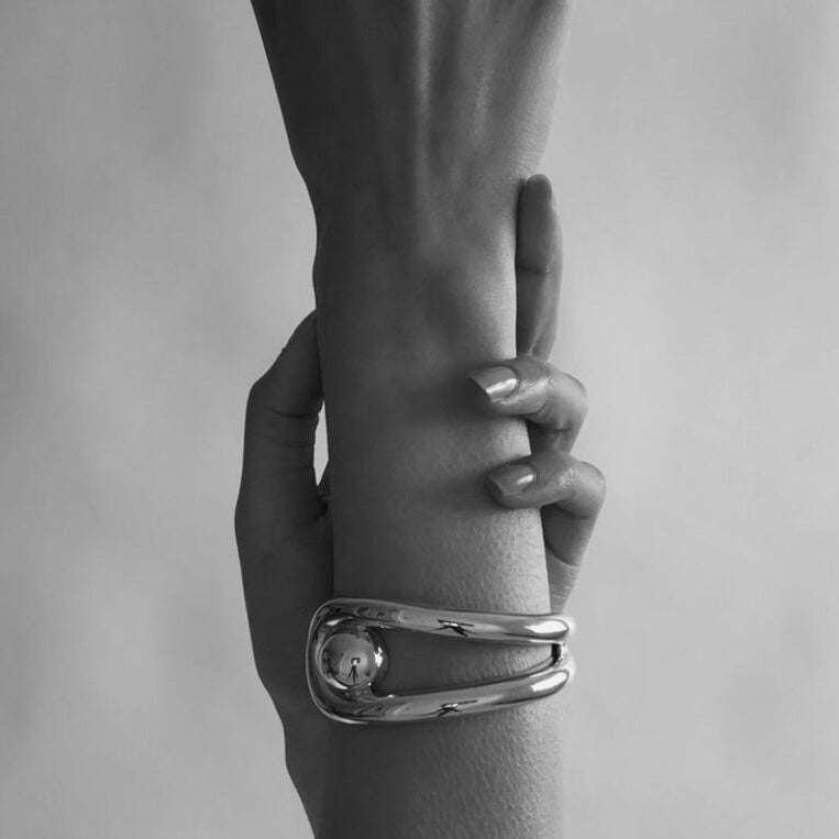 AGMES 0.925 Sterling Silver Beatriz Cuff Modern and Timeless Bracelet on Wrist