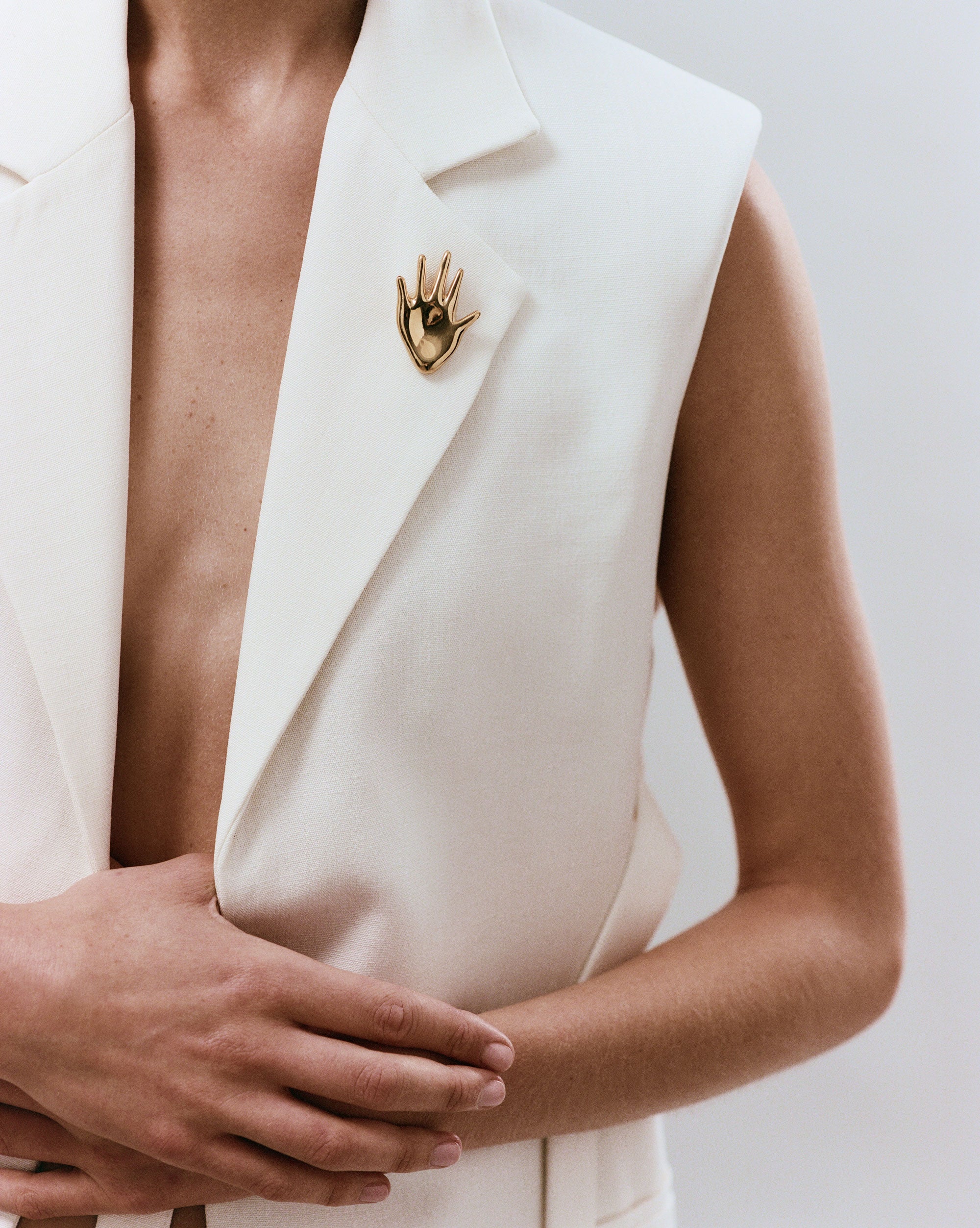 AGMES 18K Gold Vermeil Dali Brooch. Hand shaped Brooch.