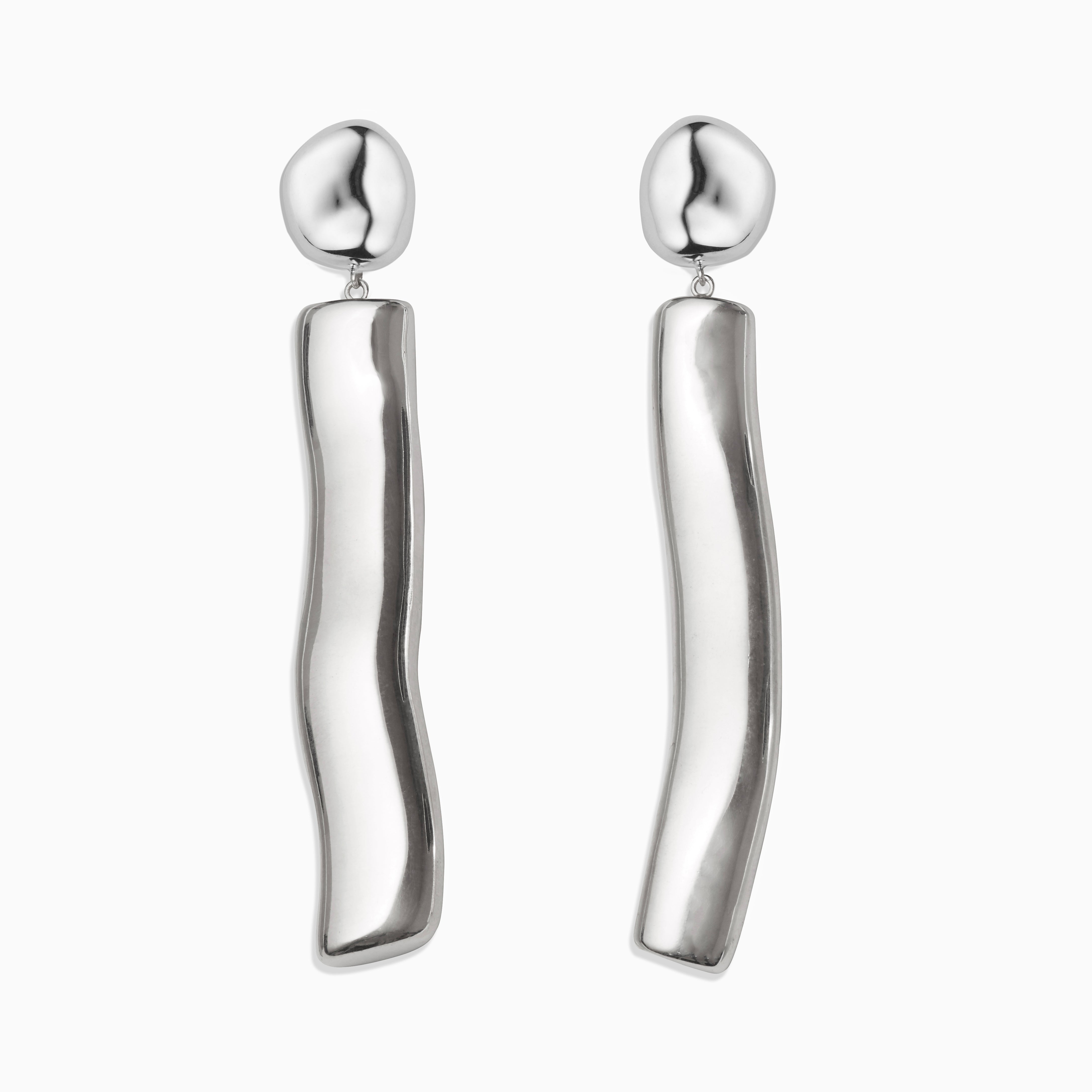 AGMES 0.925 sterling silver long sculptural drop earrings with silver top.