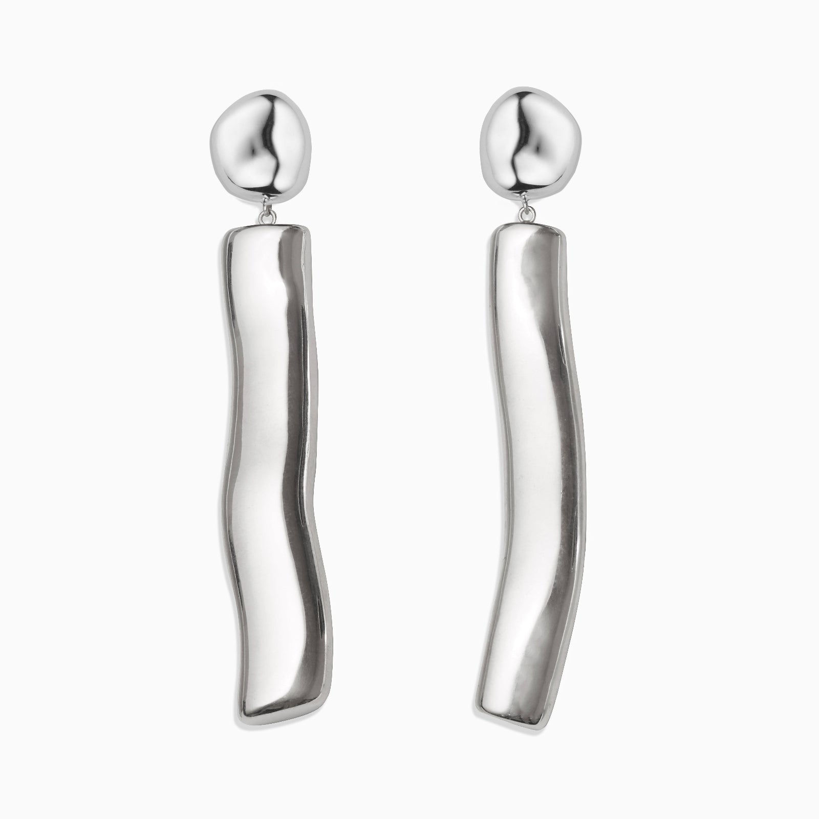 AGMES 0.925 sterling silver long sculptural drop earrings with silver top.