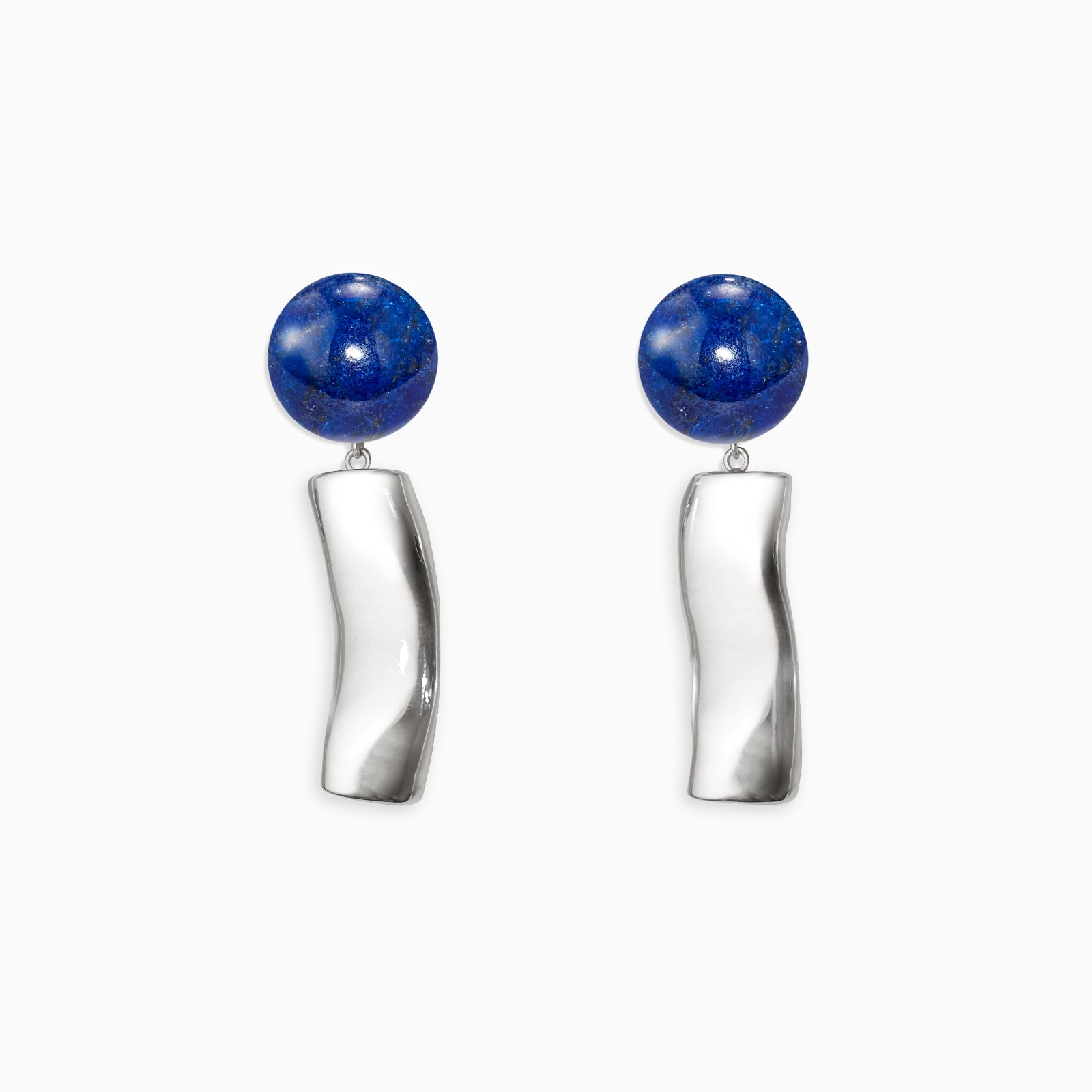 AGMES Short Ellsworth Earrings Lapis sterling silver 2" long.