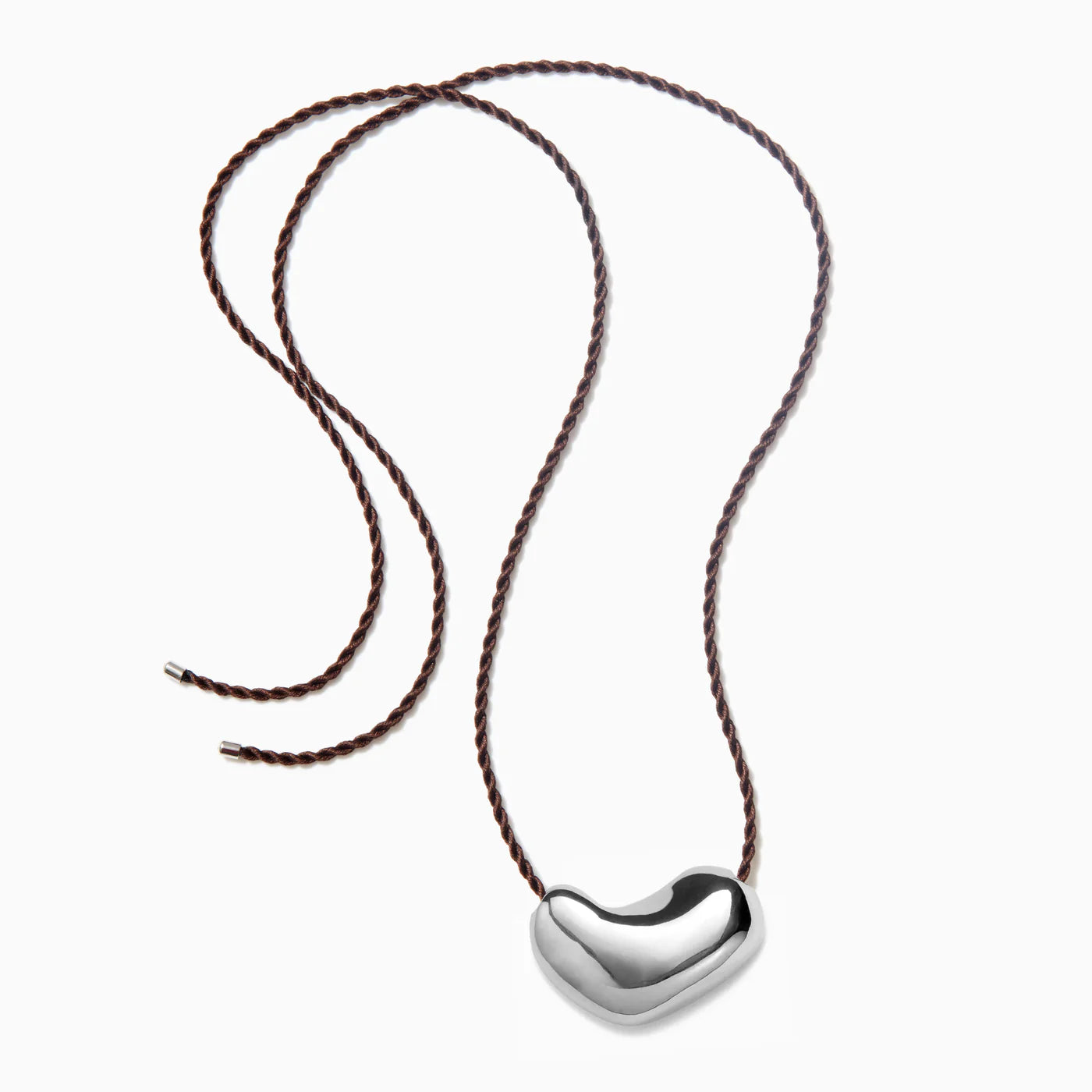 AGMES 0.925 sterling silver sculpted heart pendant on chocolate silk cord