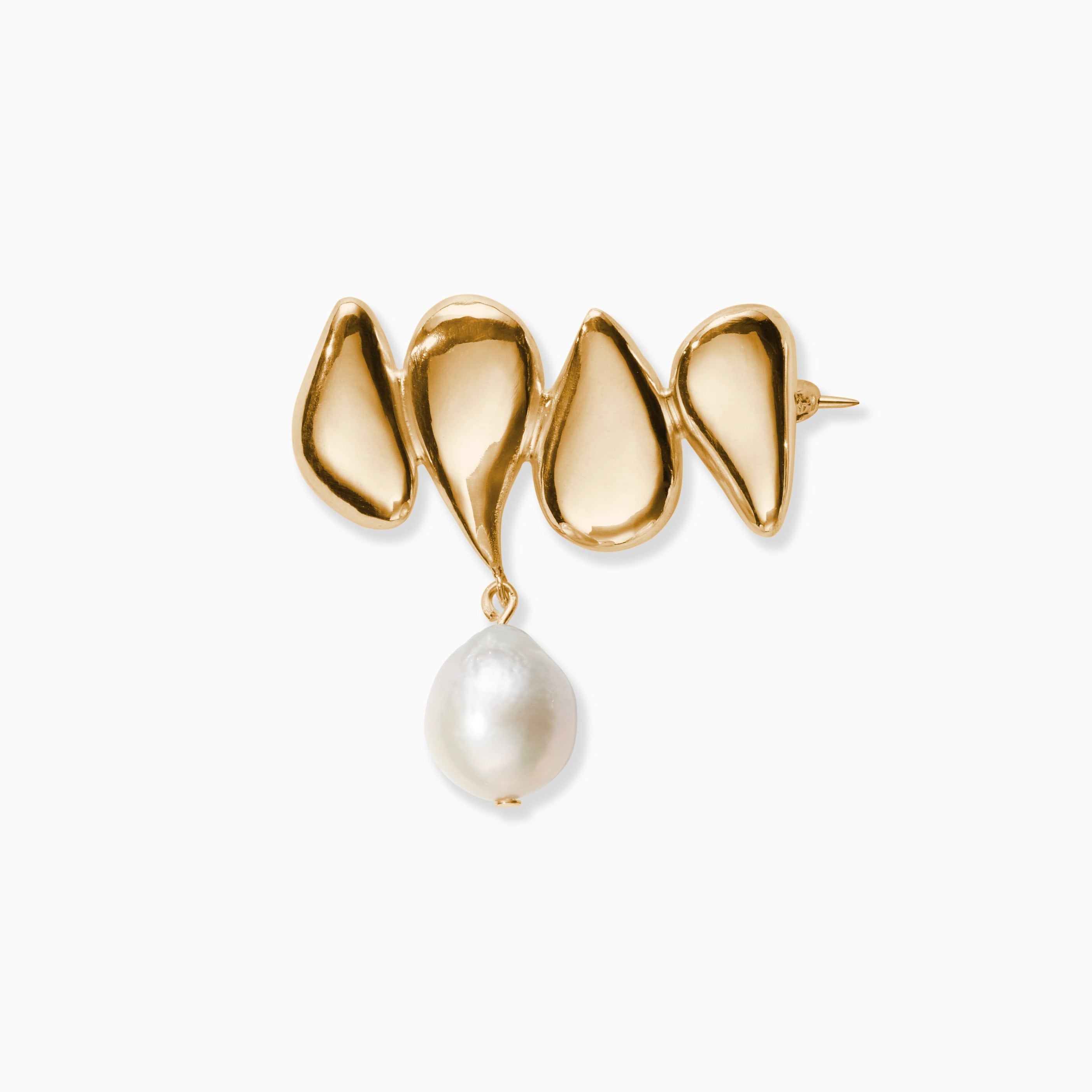 AGMES 18K Gold Vermeil Joy Brooch with Baroque Pearl Drop.