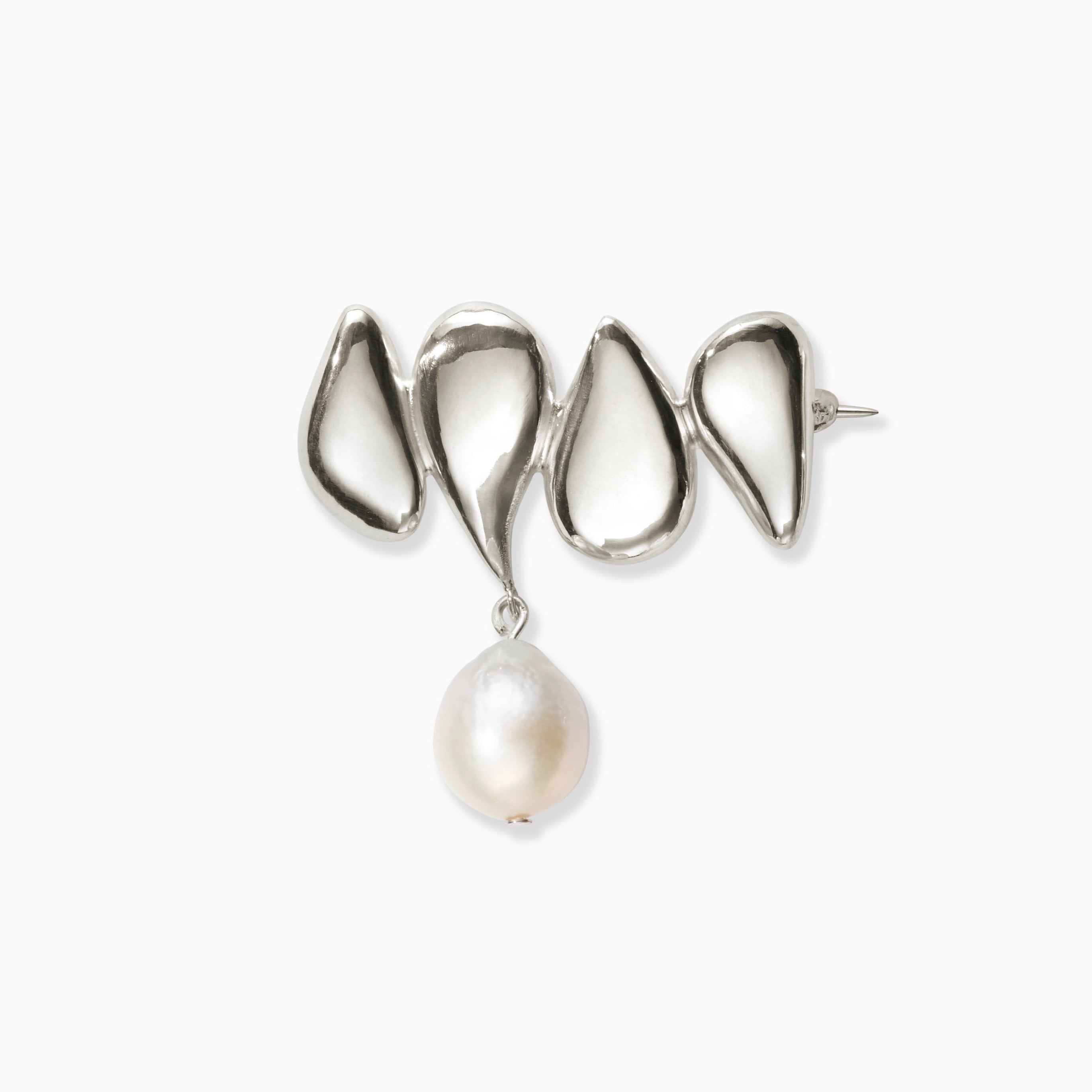 AGMES .925 Sterling Silver Joy Brooch with Baroque Pearl Drop.
