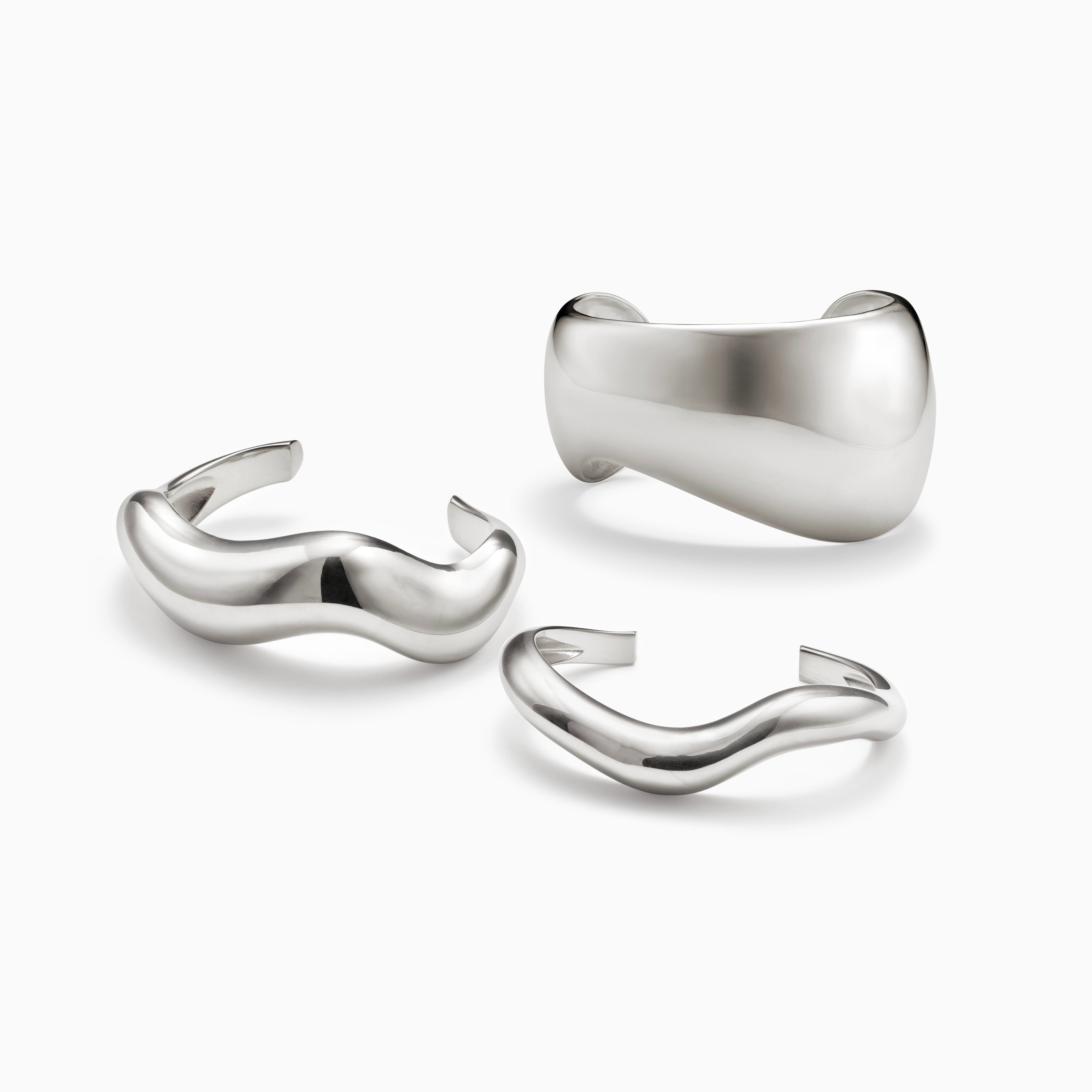 AGMES 0.925 sterling silver curved medium and large astrid cuff bracelet with wide large jean cuff.