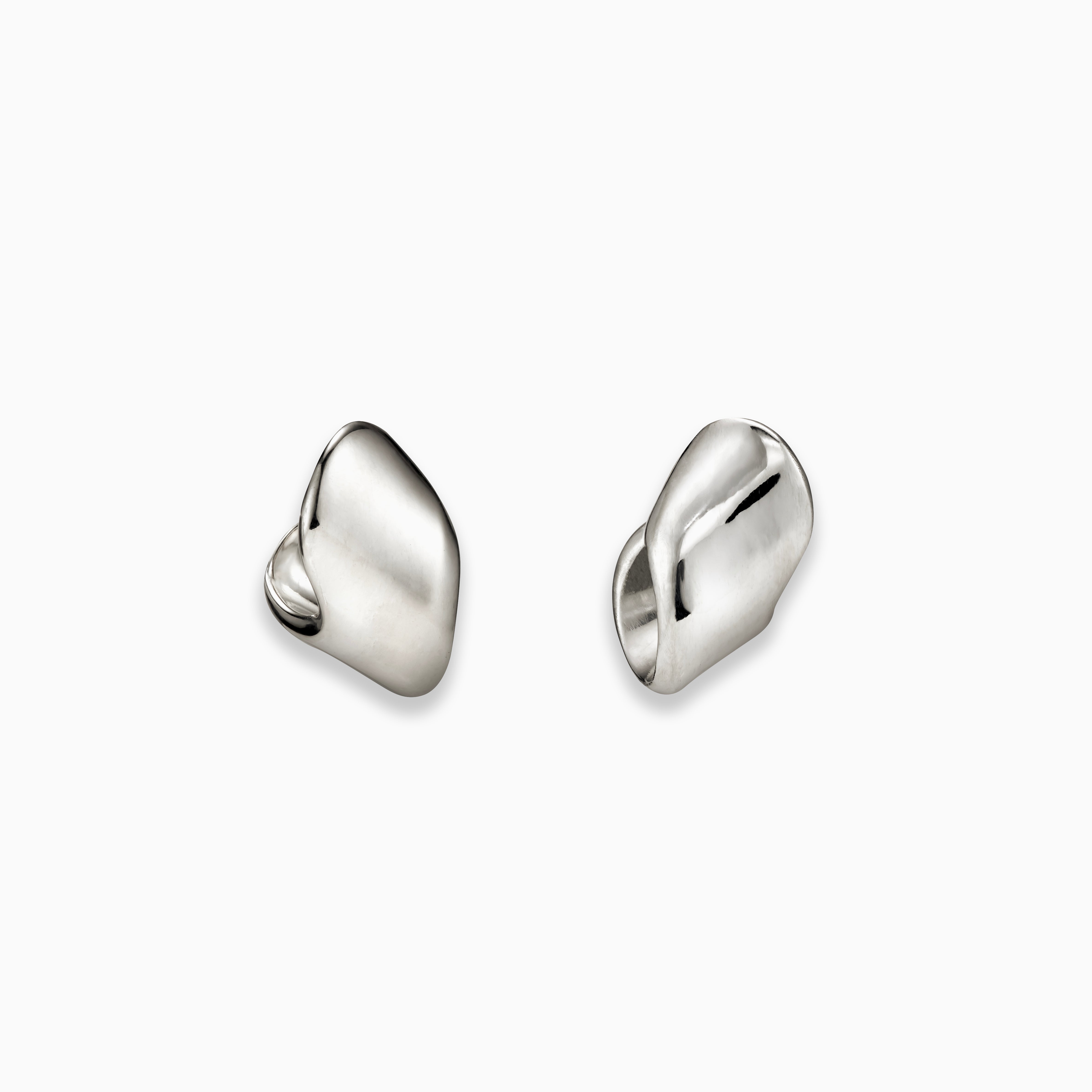 AGMES .925 Sterling Silver Nelle Hoop Earrings. Asymmetrical mirrored hoops.