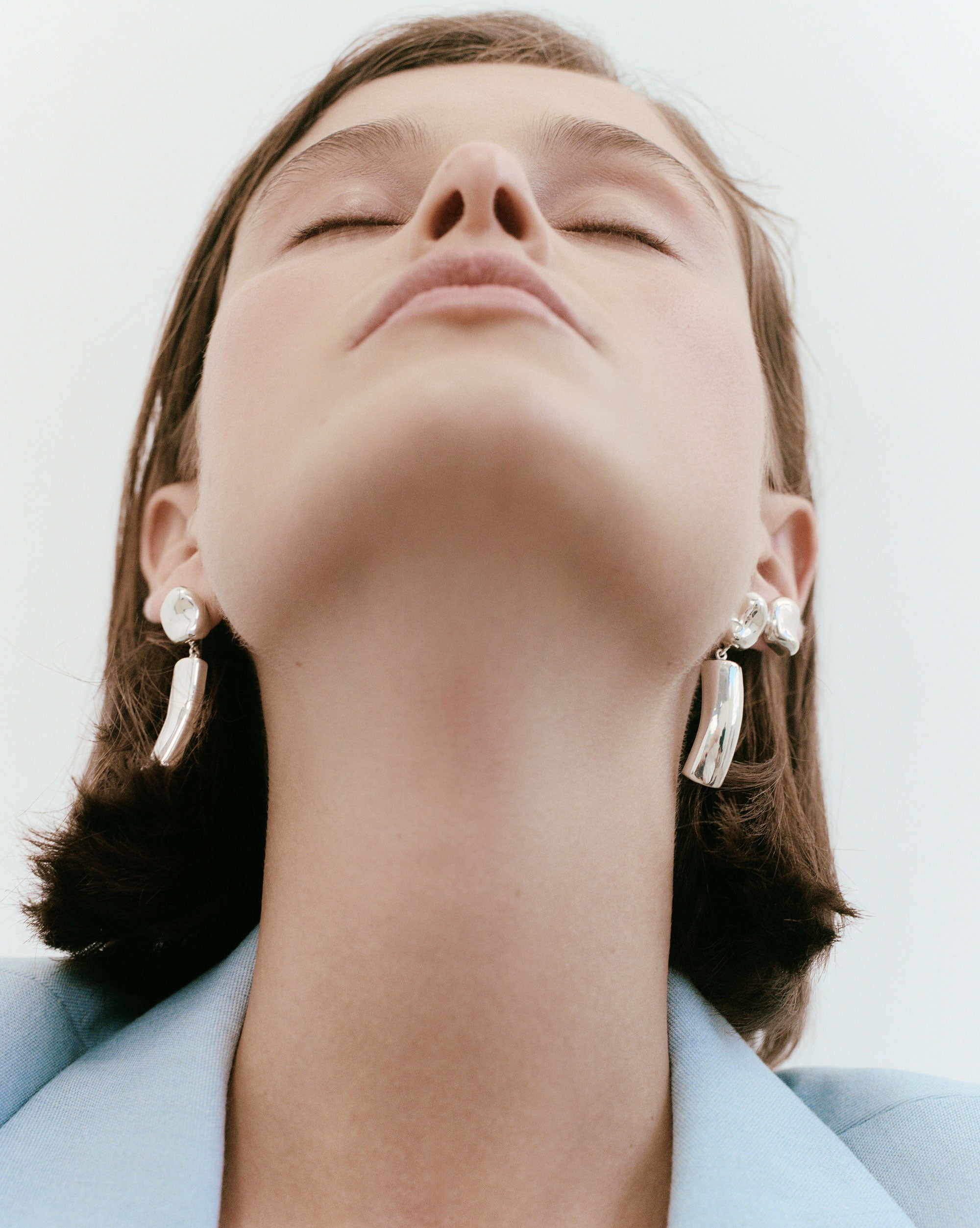 Woman wearing AGMES .925 Sterling Silver Short Ellsworth Clip-On Earrings.