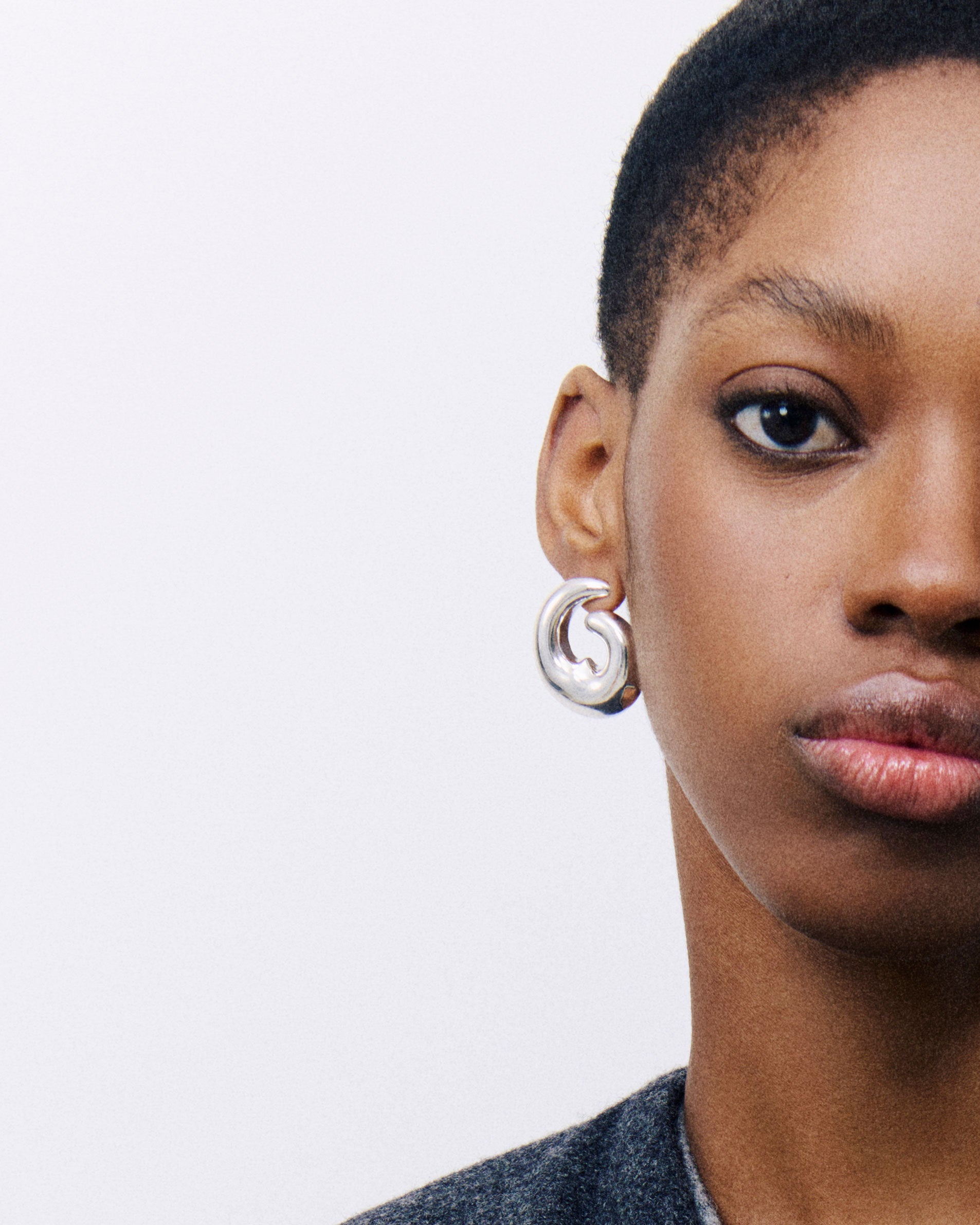 Model wearing AGMES Nadia Earrings in .925 Sterling Silver