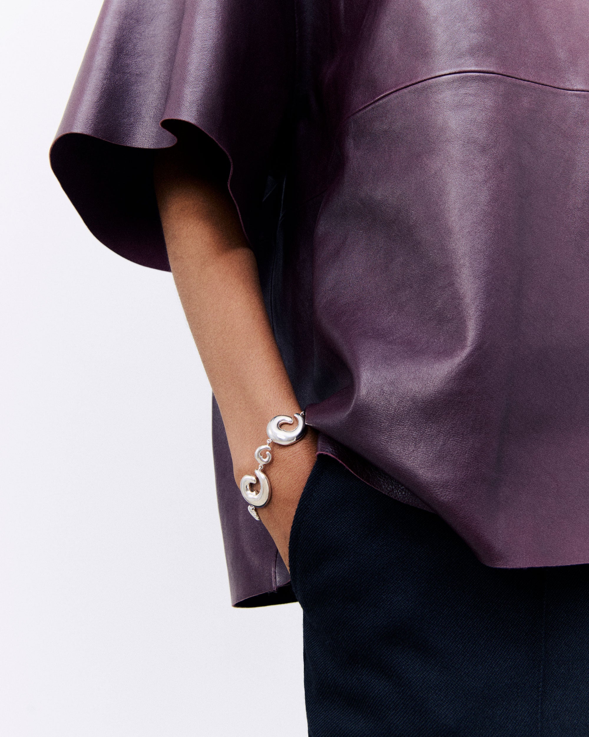 Model wearing AGMES .925 Sterling Silver Fredrika Bracelet