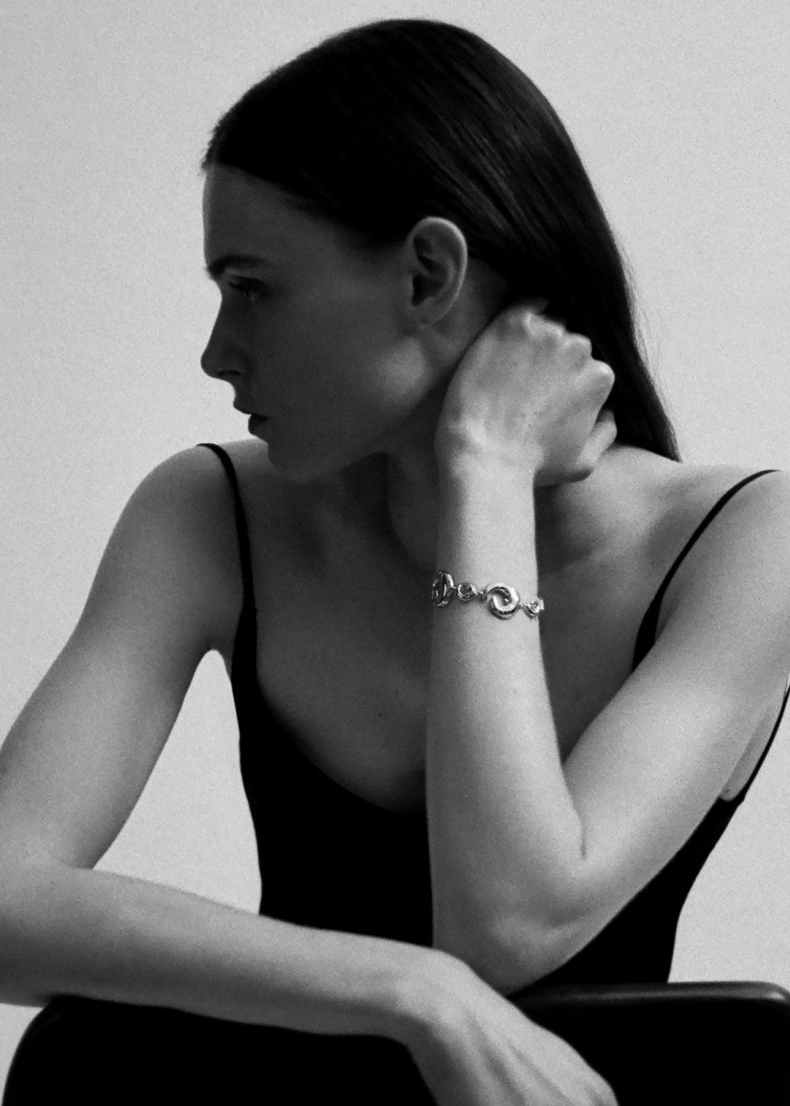 Model wearing .925 sterling silver AGMES Fredrika Bracelet