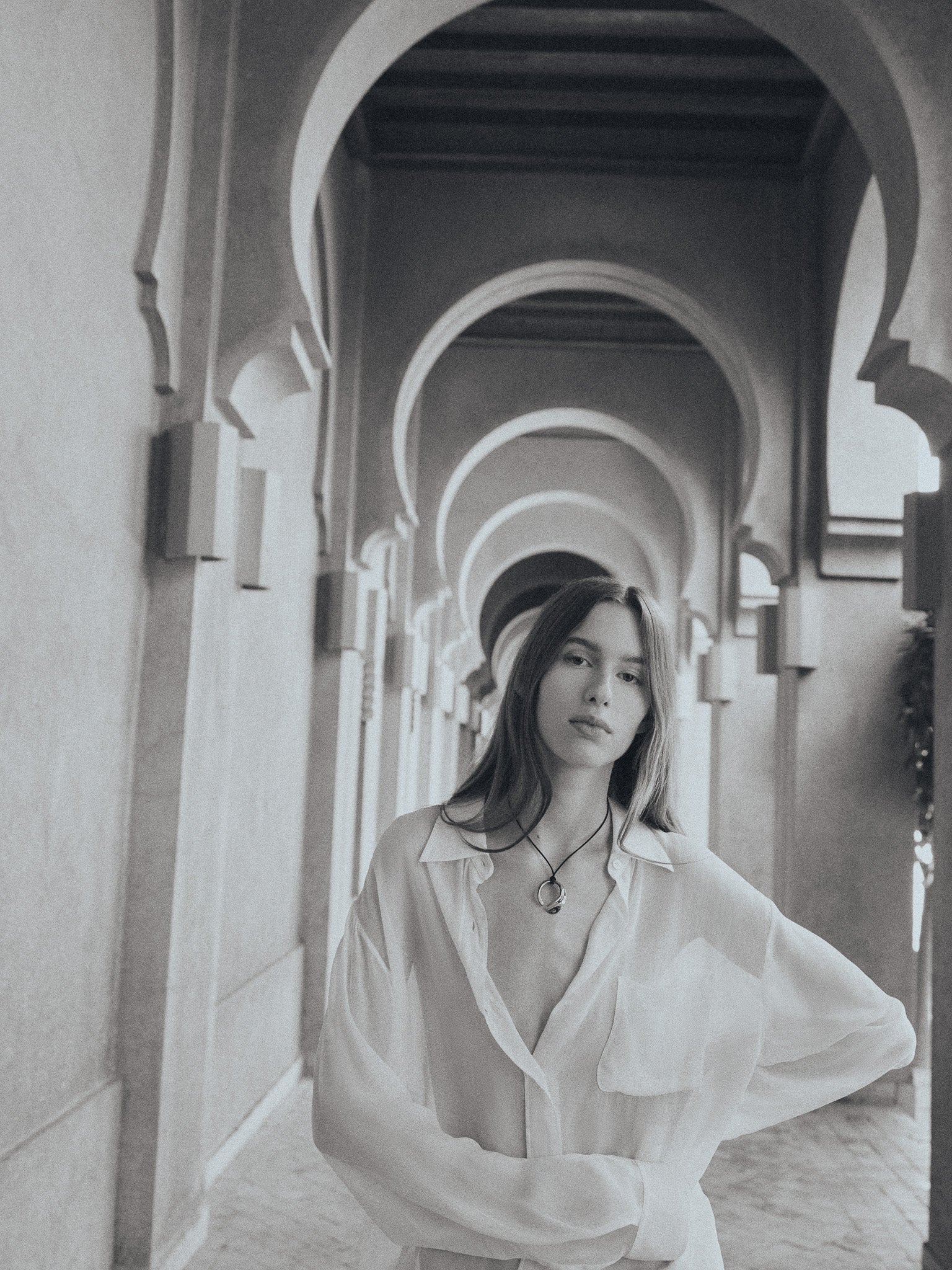 Model wearing .925 Sterling Silver Marta Cord Pendant AGMES