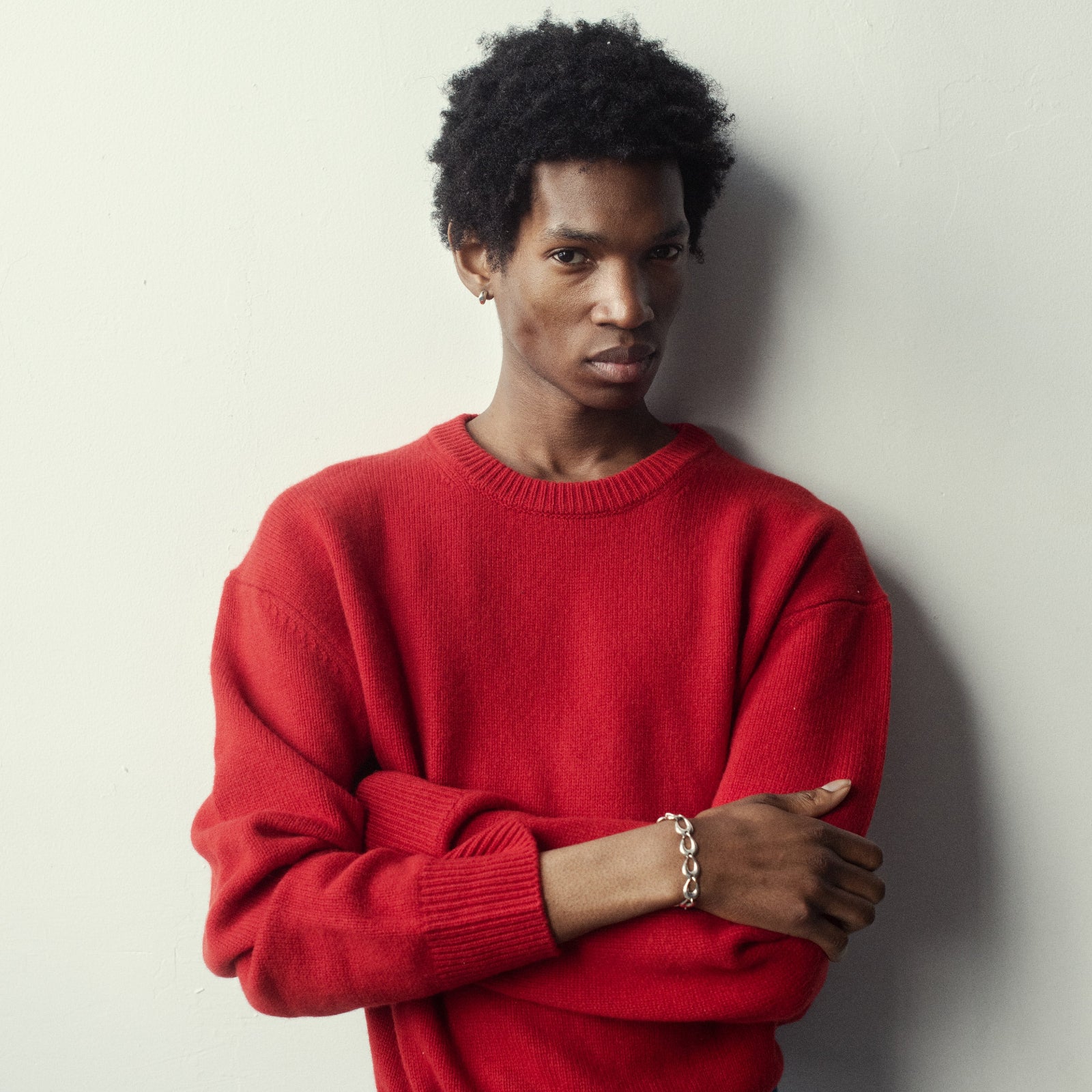 Person wearing AGMES 0.925 Sterling Silver Thin Tilda Bracelet