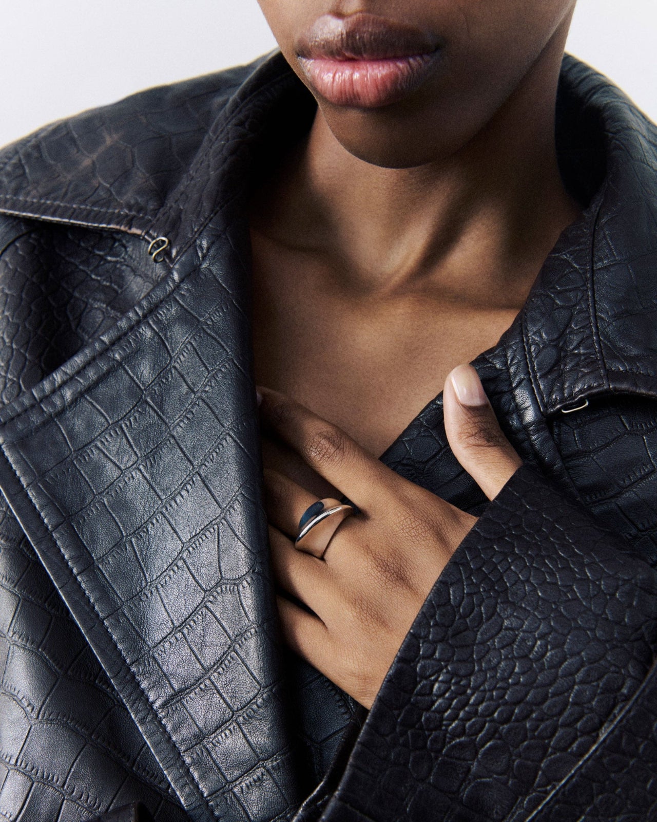 Model wearing .925 sterling silver AGMES Twist Ring