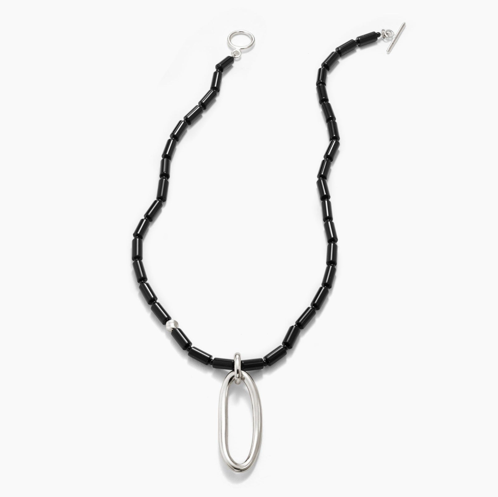 AGMES Onyx stone bead necklace with .925 sterling silver pendant and accents