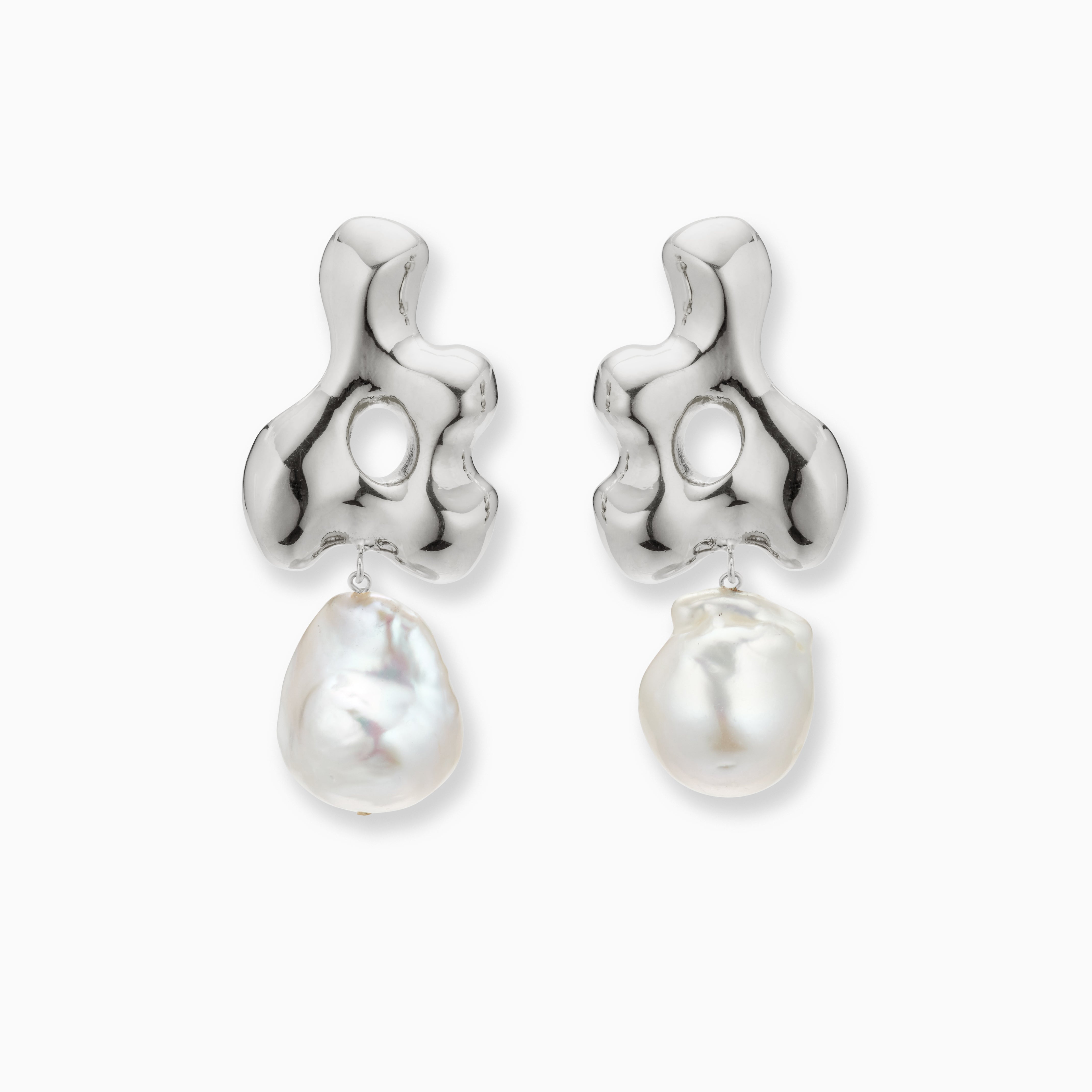 AGMES 0.925 sterling silver sculpted earrings with freshwater pearl drop. Simone Bodmer-Turner.