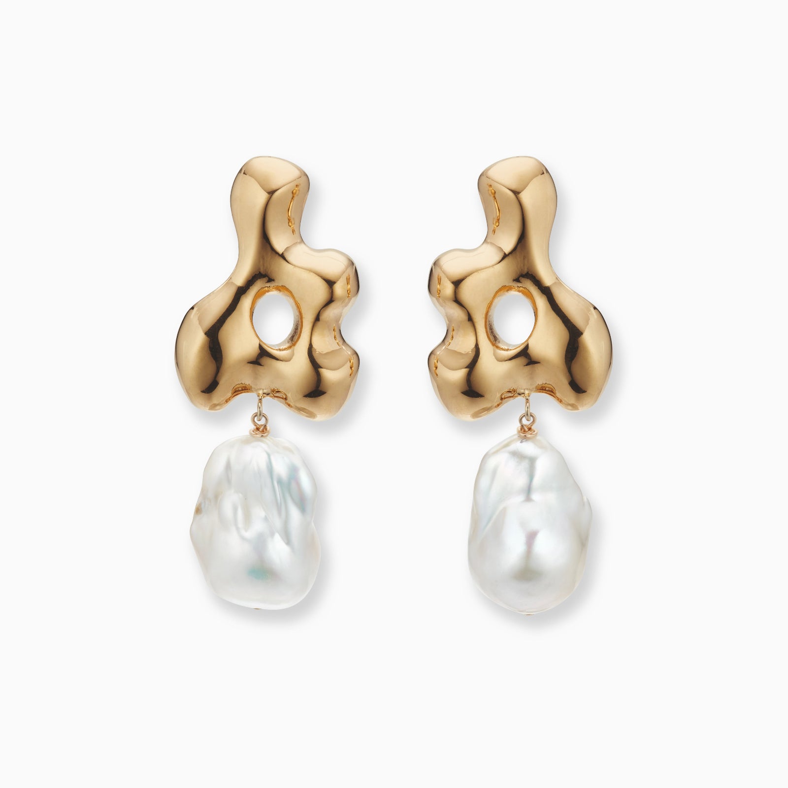 AGMES 18k gold vermeil sculpted earrings with freshwater pearl drop. Simone Bodmer-Turner.