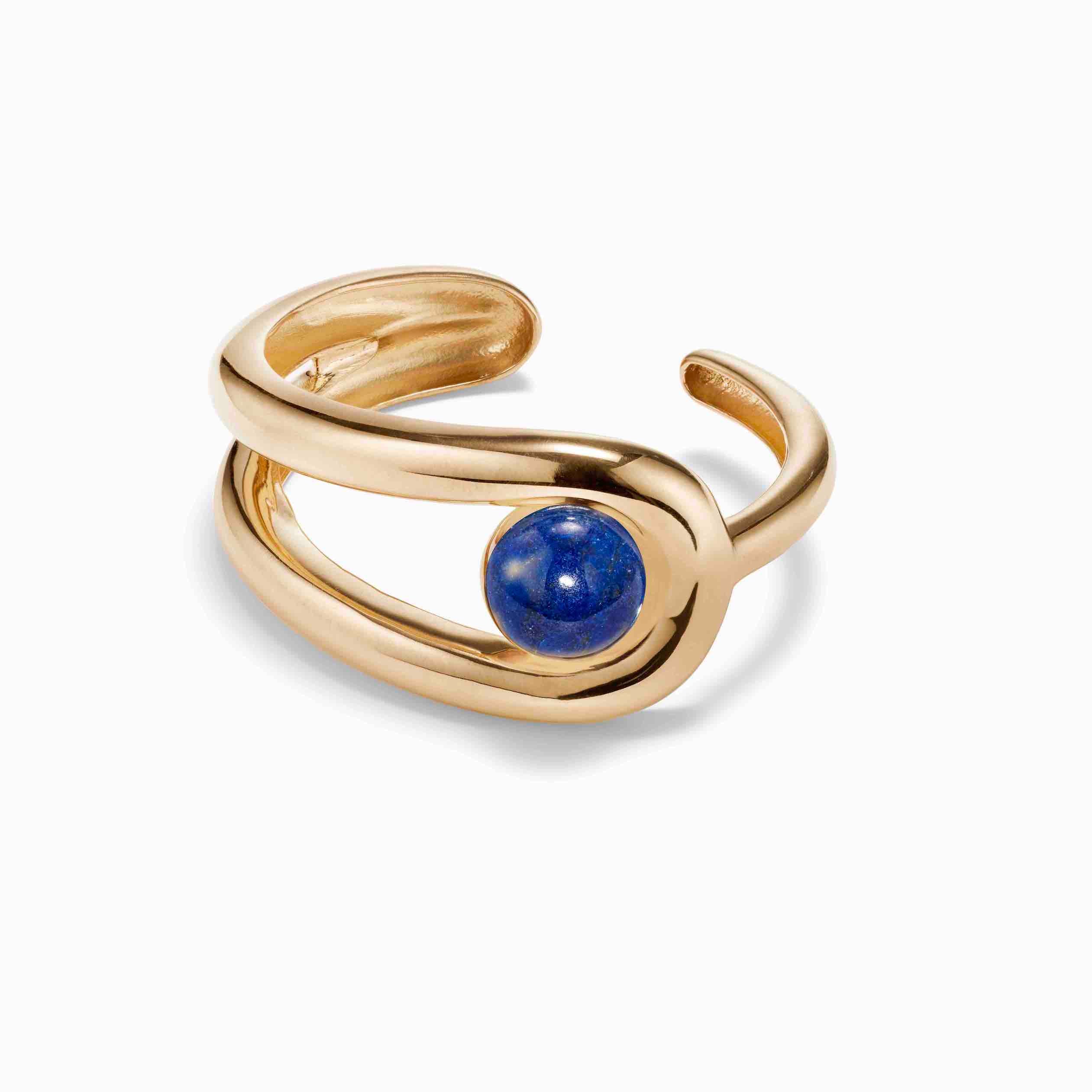 AGMES 18k Gold Vermeil Becky Cuff with Lapis stone