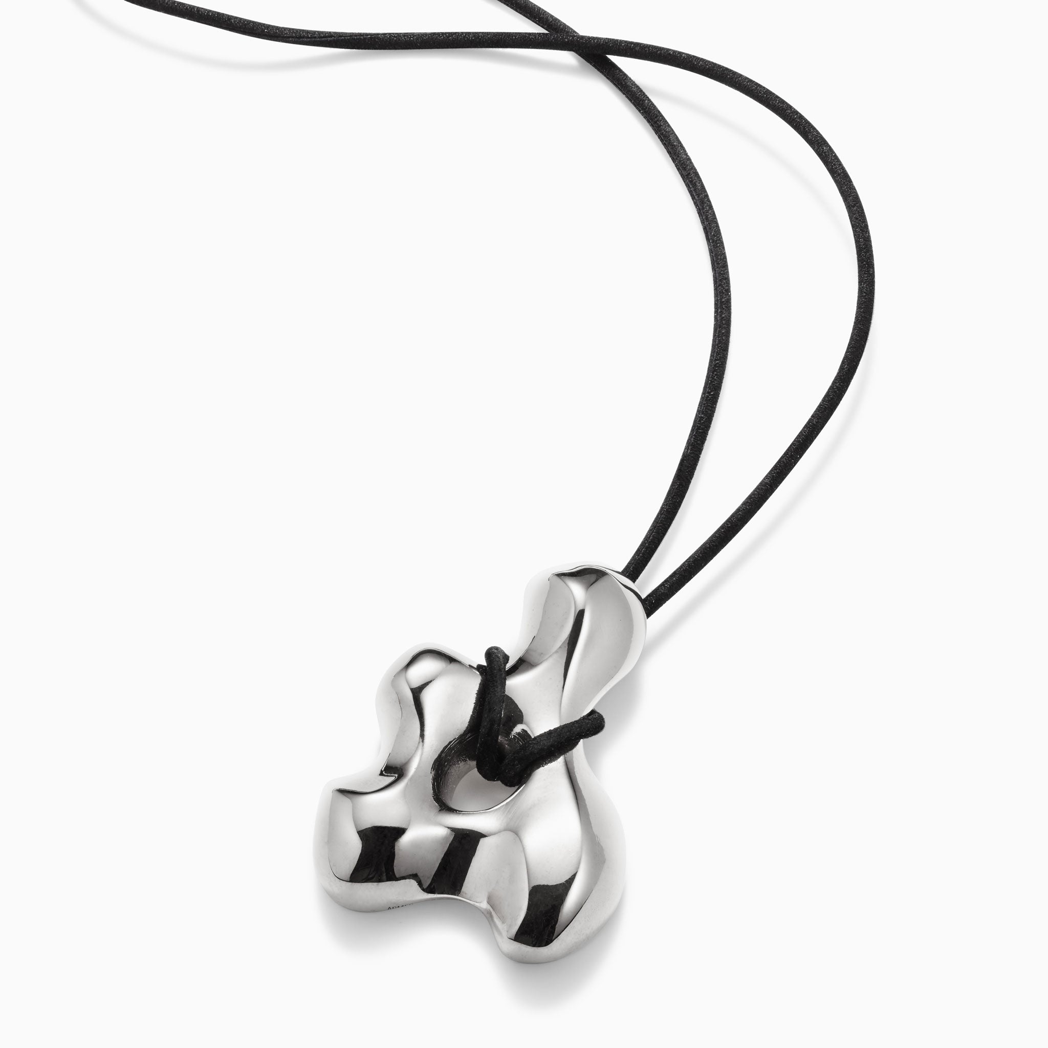 AGMES .925 Sterling Silver sculpted pendant on black suede cord. Simone Bodmer-Turner.