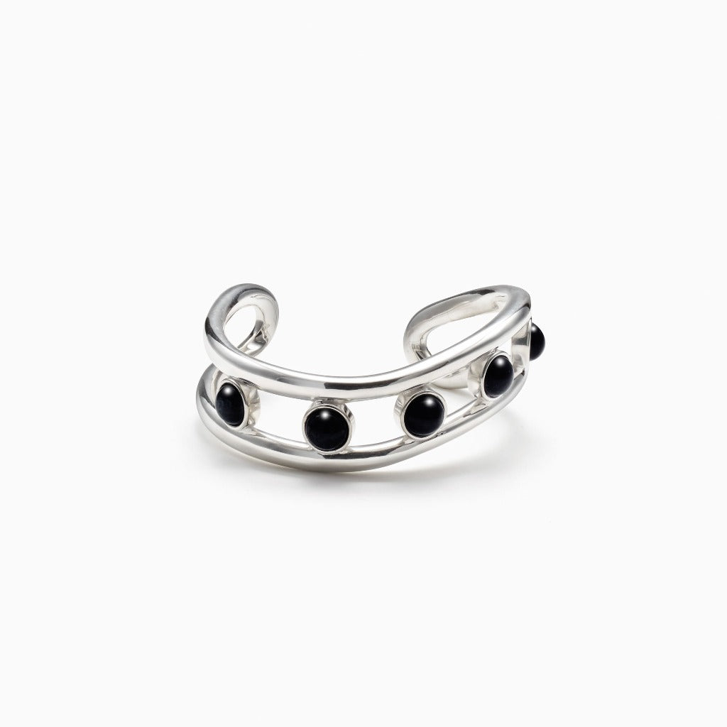 AGMES 0.925 Sterling Silver Cara Cuff with Onyx Stones