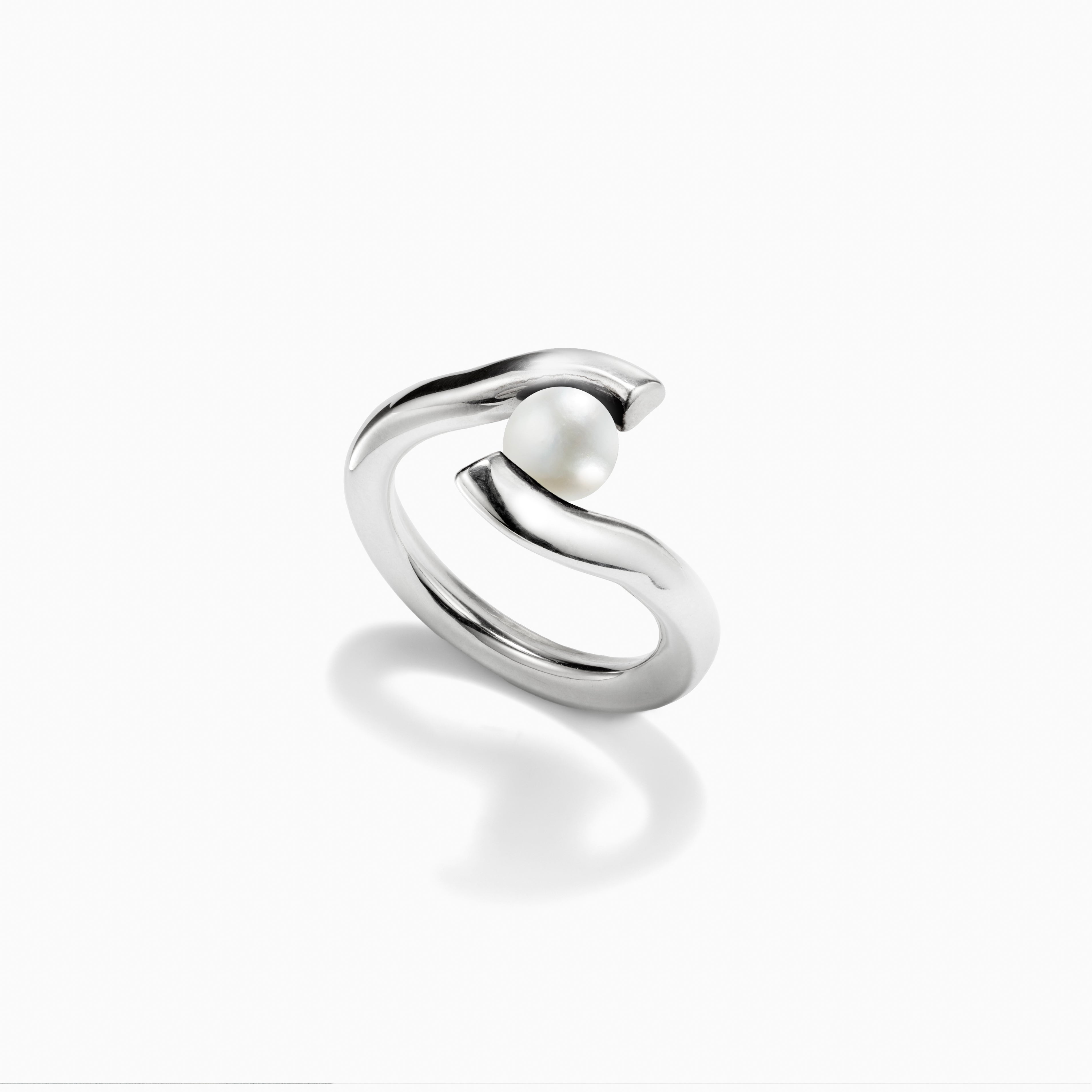 AGMES .925 Sterling Silver Claire Ring with Freshwater Pearl Center.