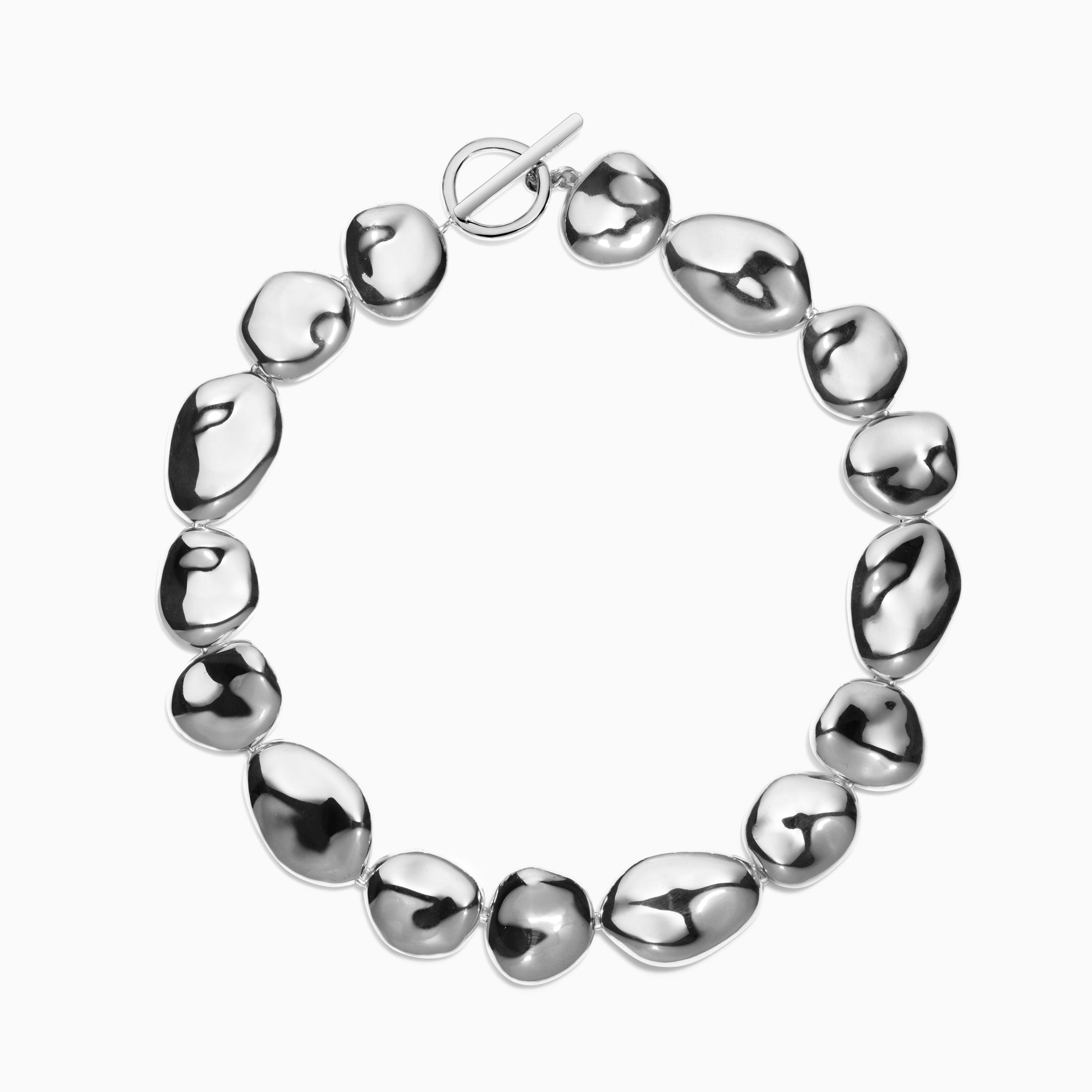 AGMES .925 Sterling Silver Conie sculpted round Necklace with T-Bar Clasp.