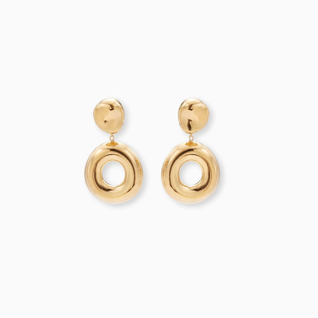 AGMES 18k gold vermeil earrings with silver drop donut ring.